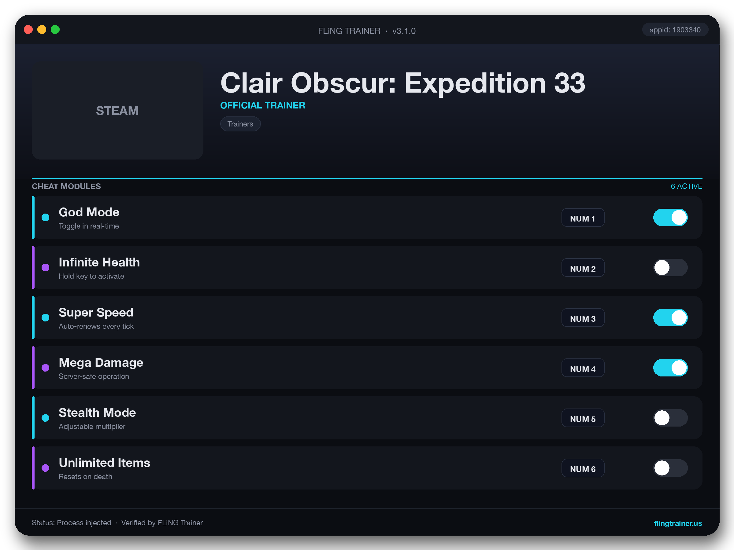 Clair Obscur: Expedition 33 Trainer interface