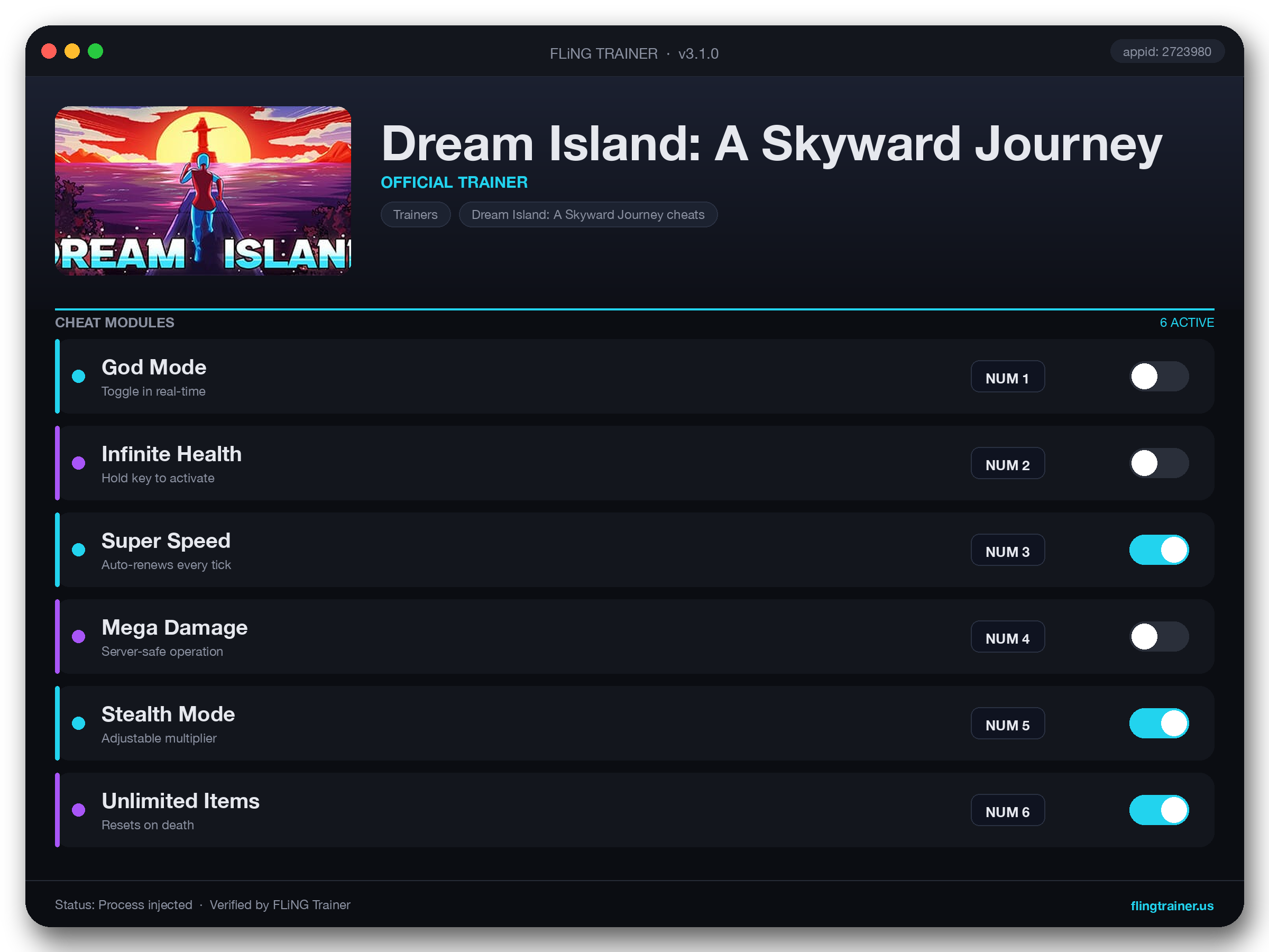 Dream Island: A Skyward Journey Trainer interface