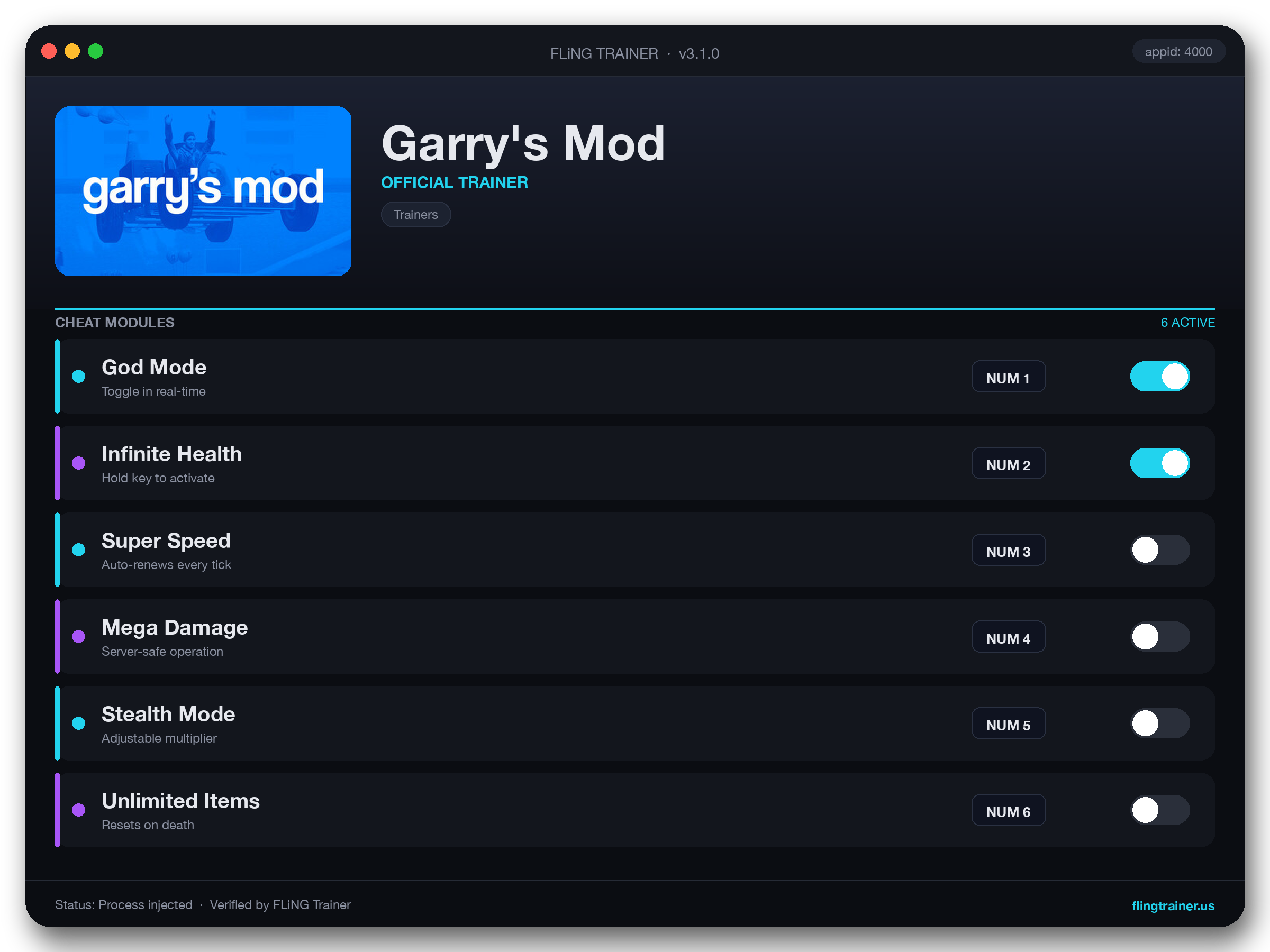 Garry's Mod Trainer interface
