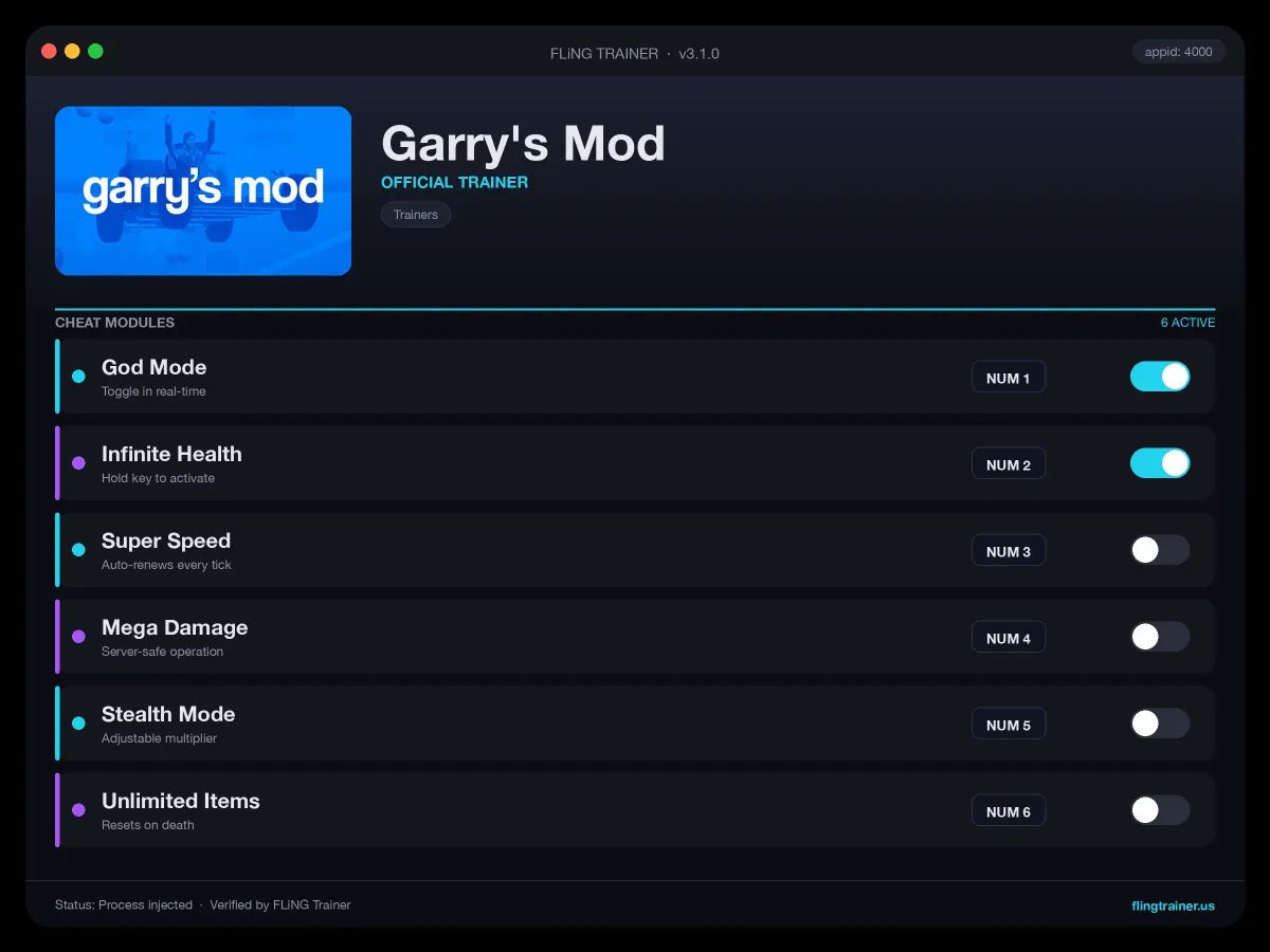 Garry's Mod Trainer interface