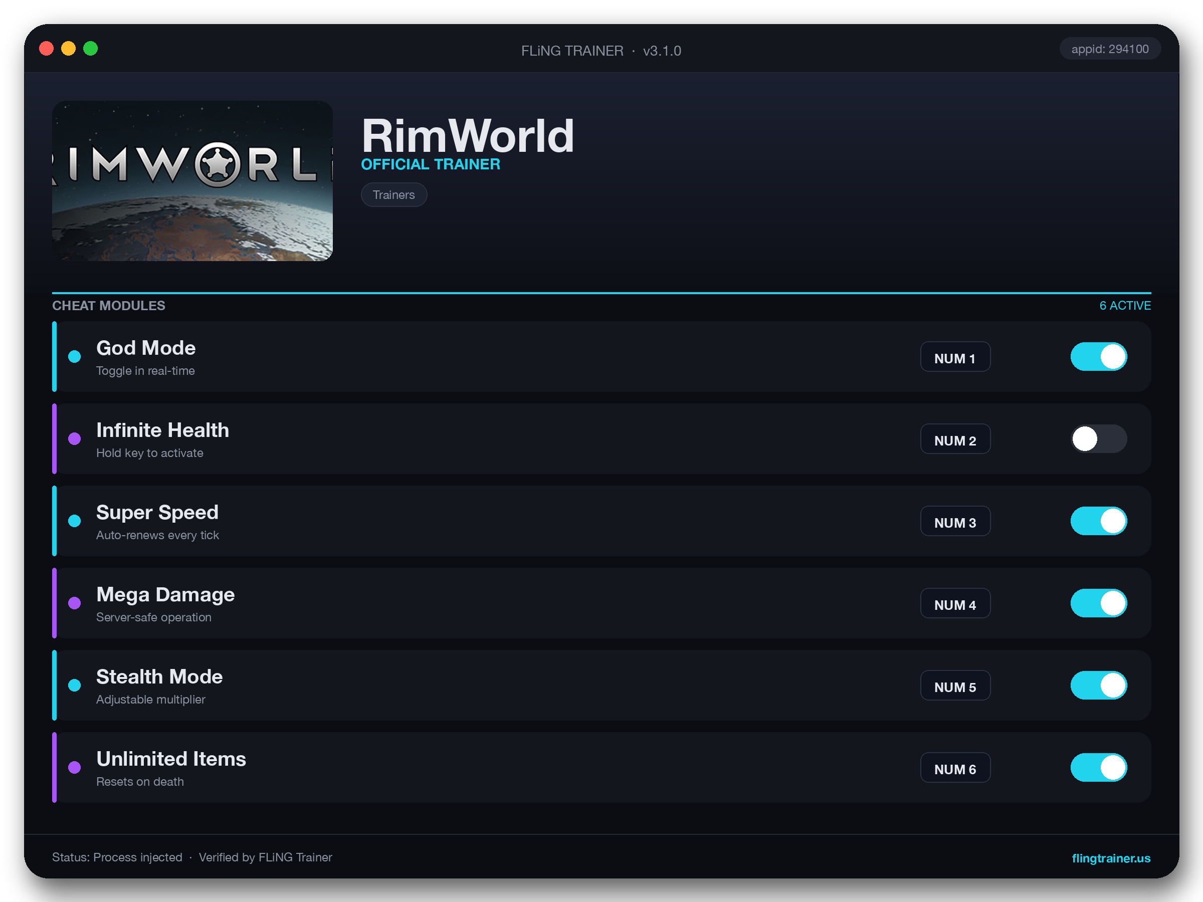 RimWorld Trainer interface