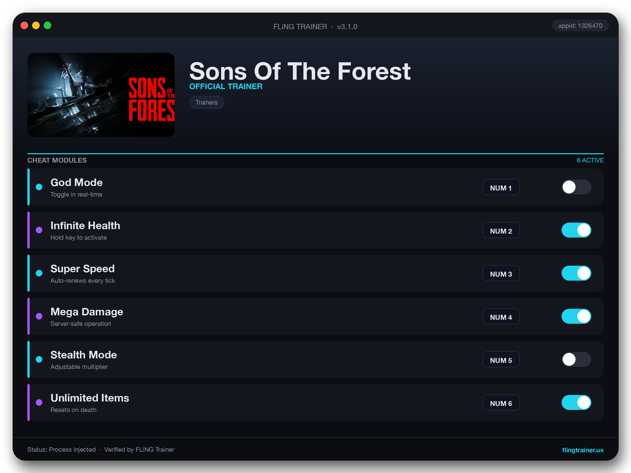 Sons Of The Forest Trainer interface
