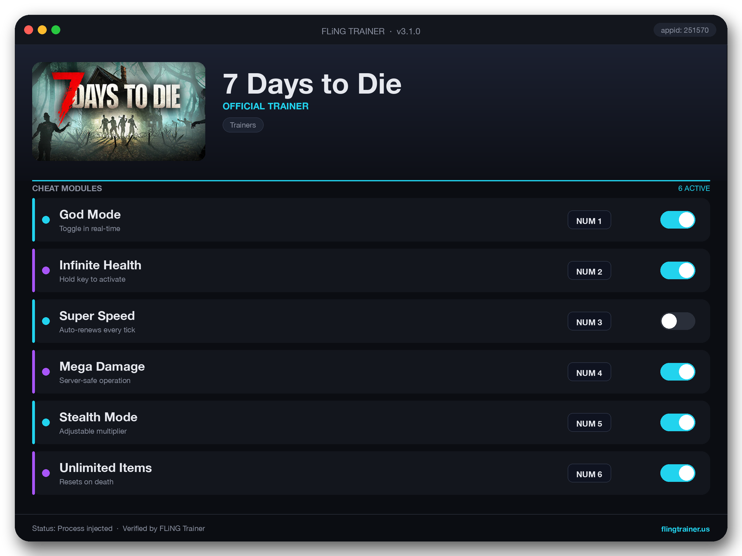 7 Days to Die Trainer interface