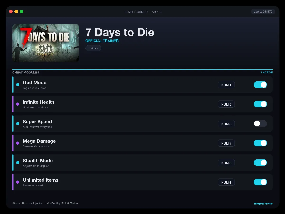 7 Days to Die Trainer interface