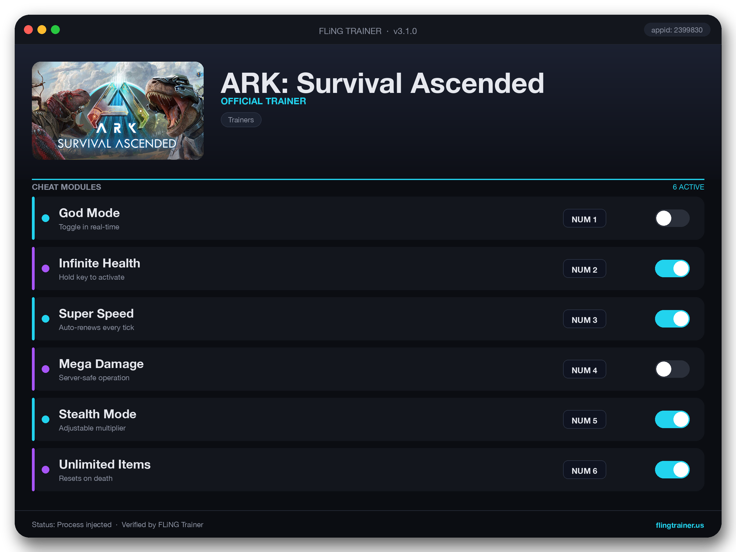 ARK: Survival Ascended Trainer interface