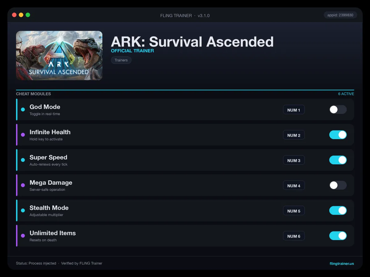 ARK: Survival Ascended Trainer interface