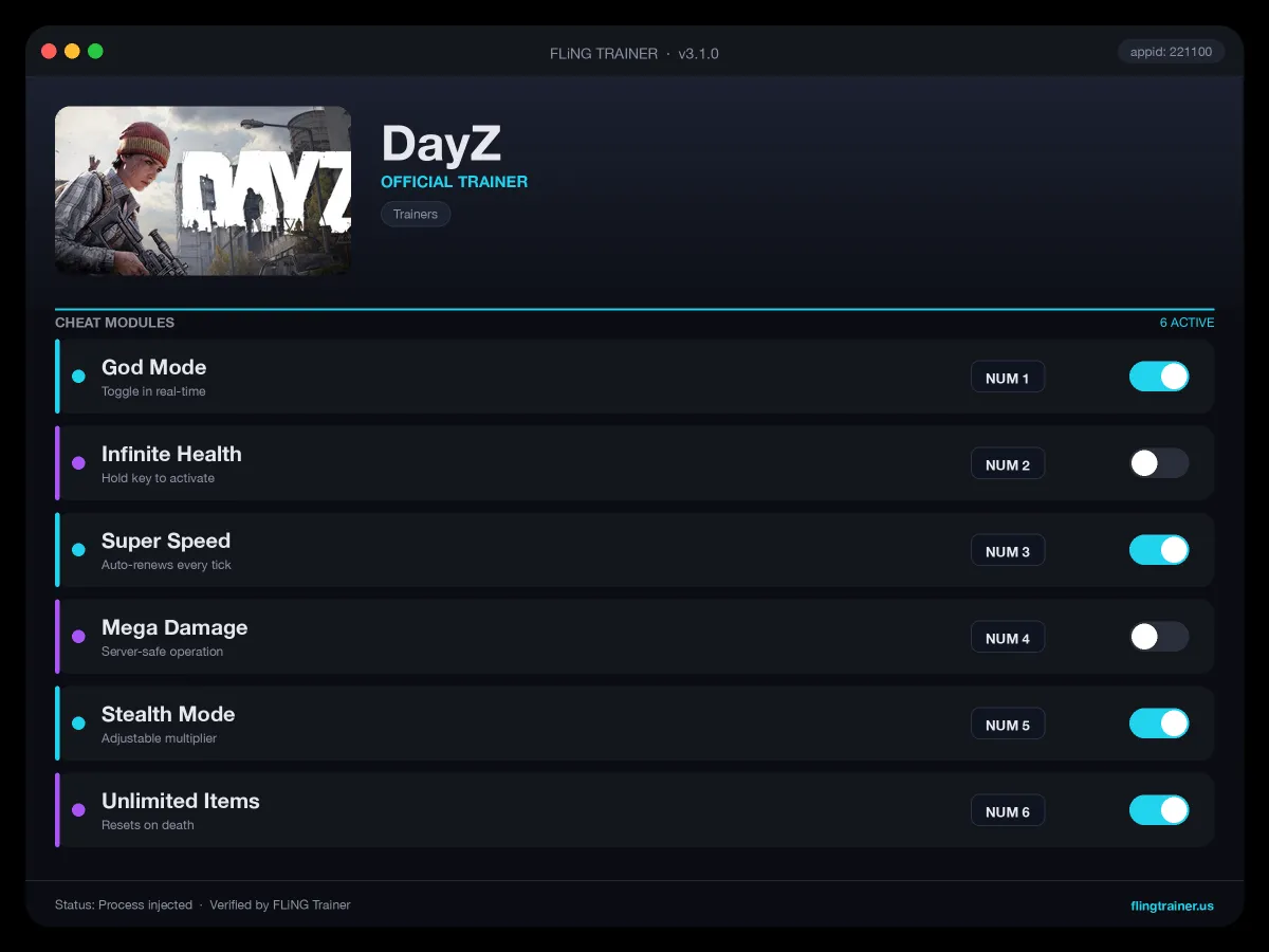DayZ Trainer interface