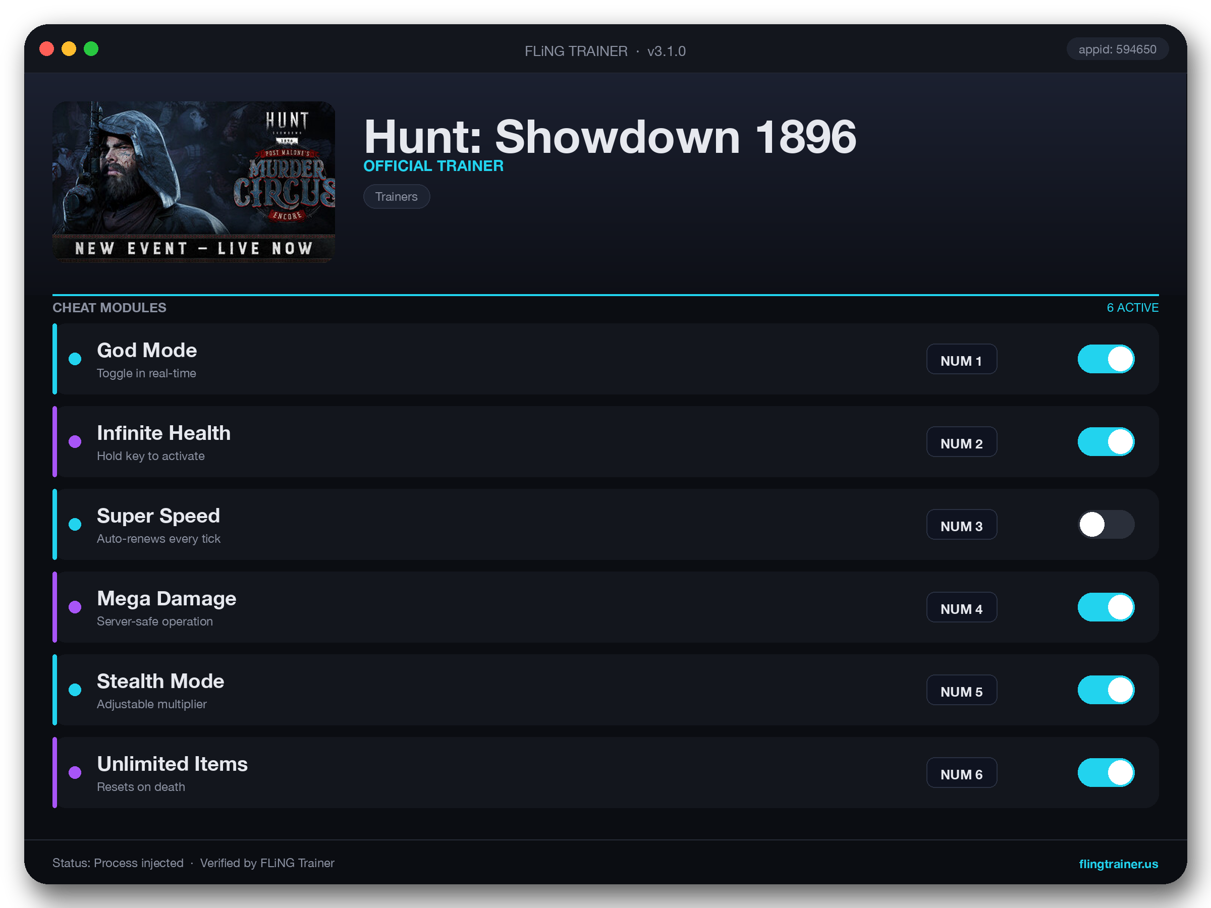 Hunt: Showdown 1896 Trainer interface