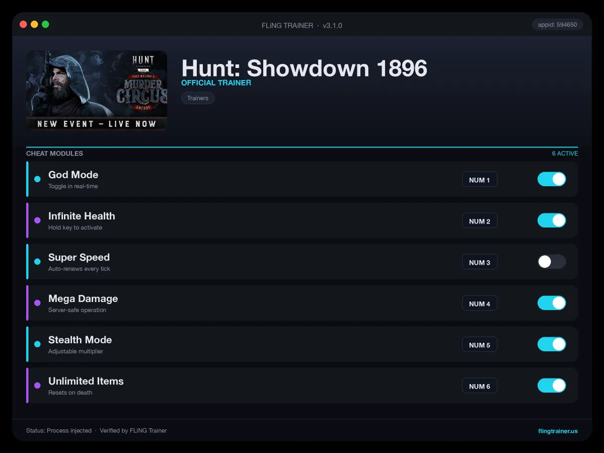 Hunt: Showdown 1896 Trainer interface