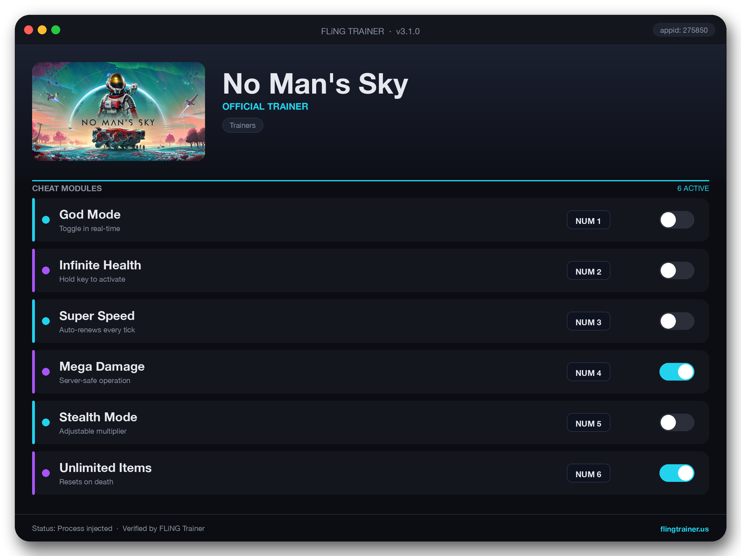 No Man's Sky Trainer interface