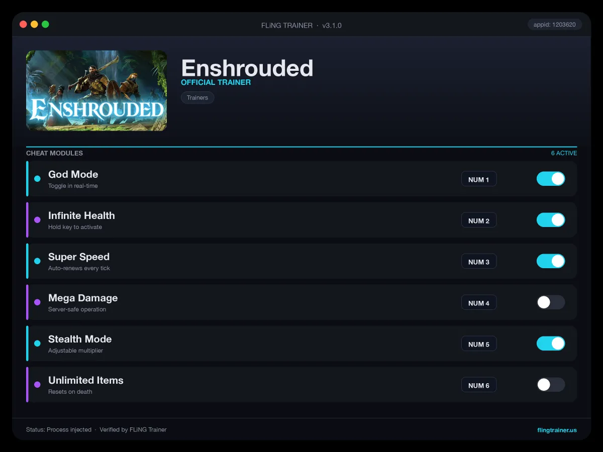 Enshrouded Trainer interface