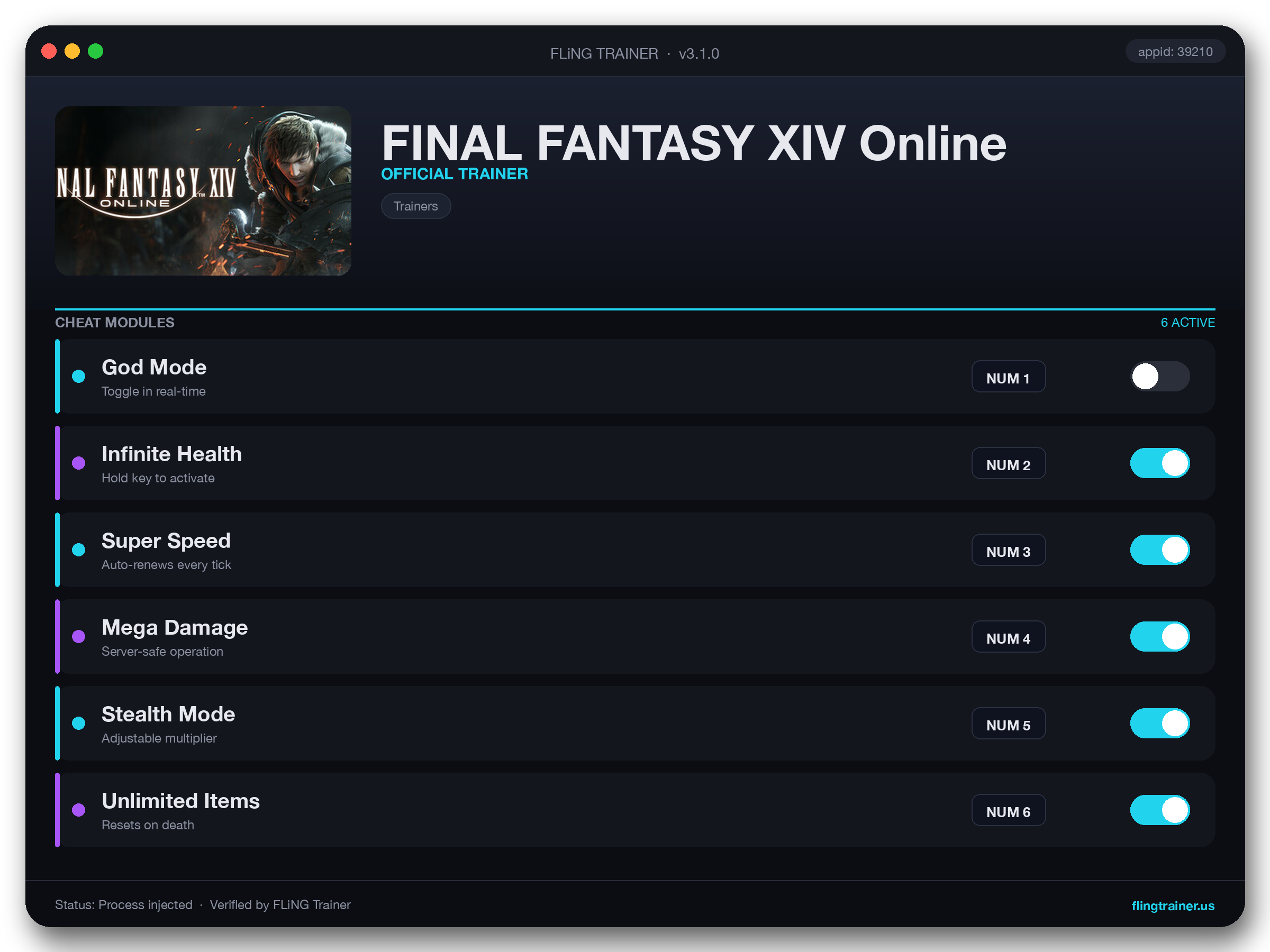 FINAL FANTASY XIV Online Trainer interface