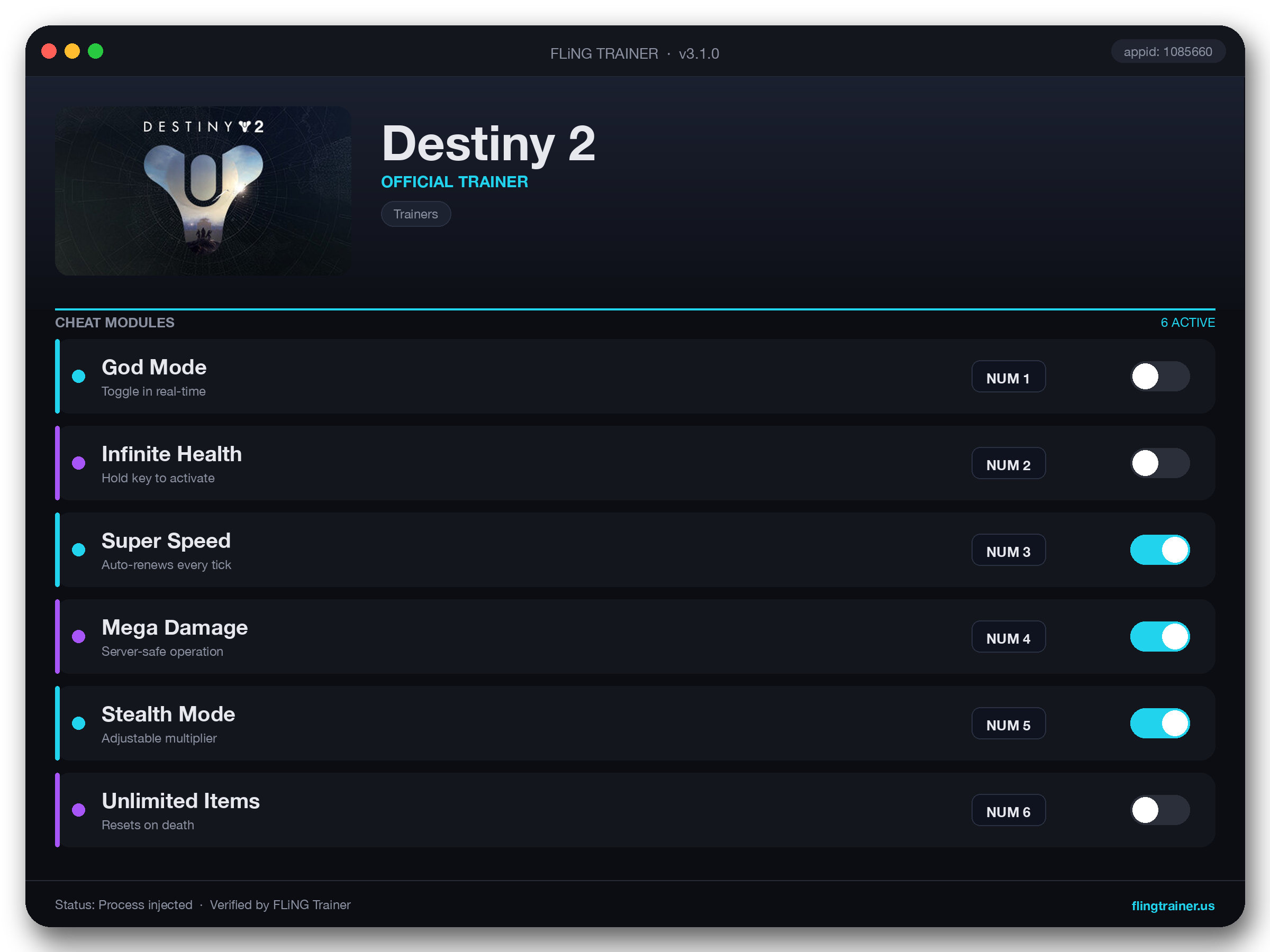 Destiny 2 Trainer interface