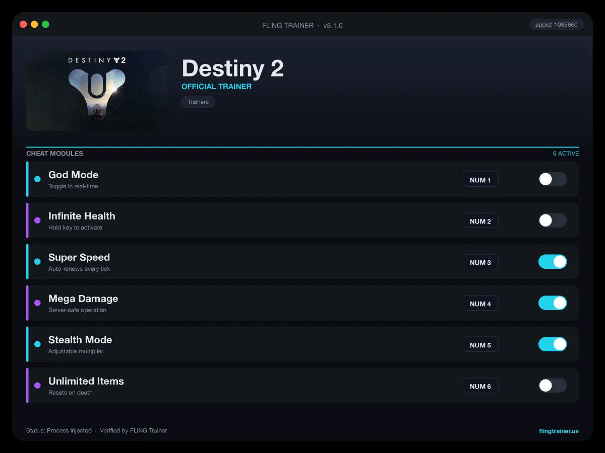 Destiny 2 Trainer interface