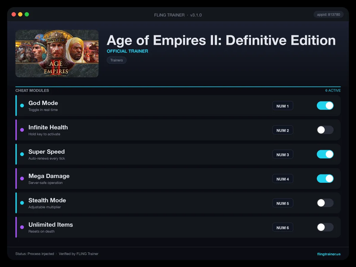Age of Empires II: Definitive Edition Trainer interface