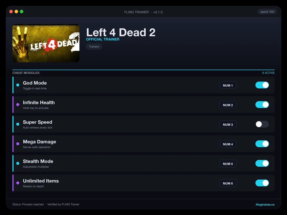 Left 4 Dead 2 Trainer interface