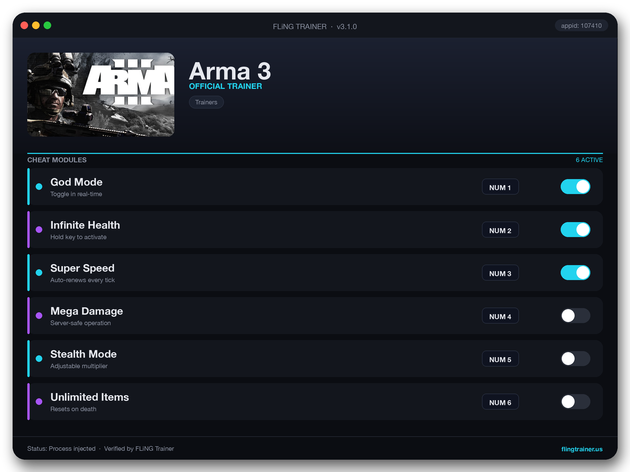 Arma 3 Trainer interface