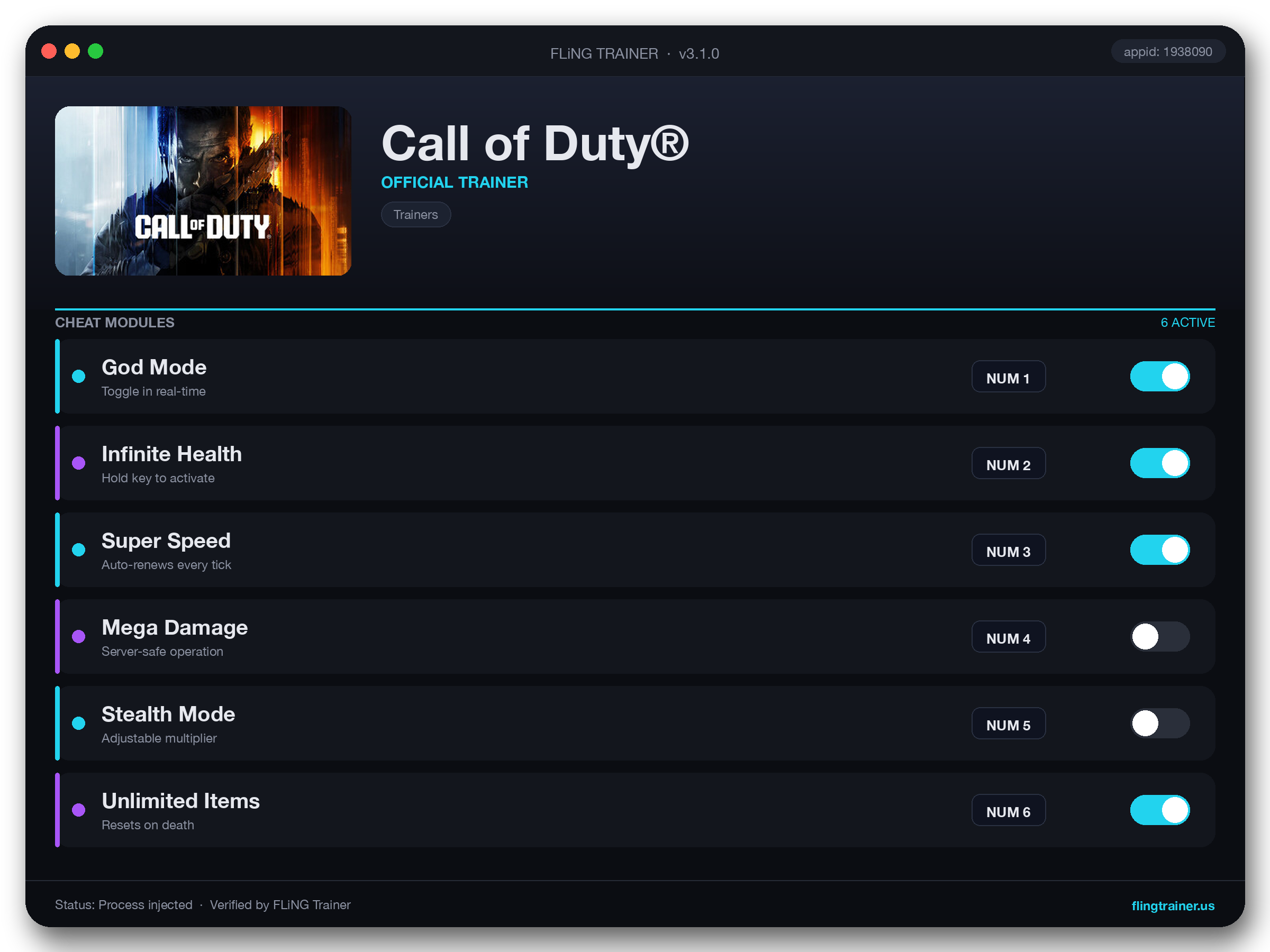 Call of Duty® Trainer interface