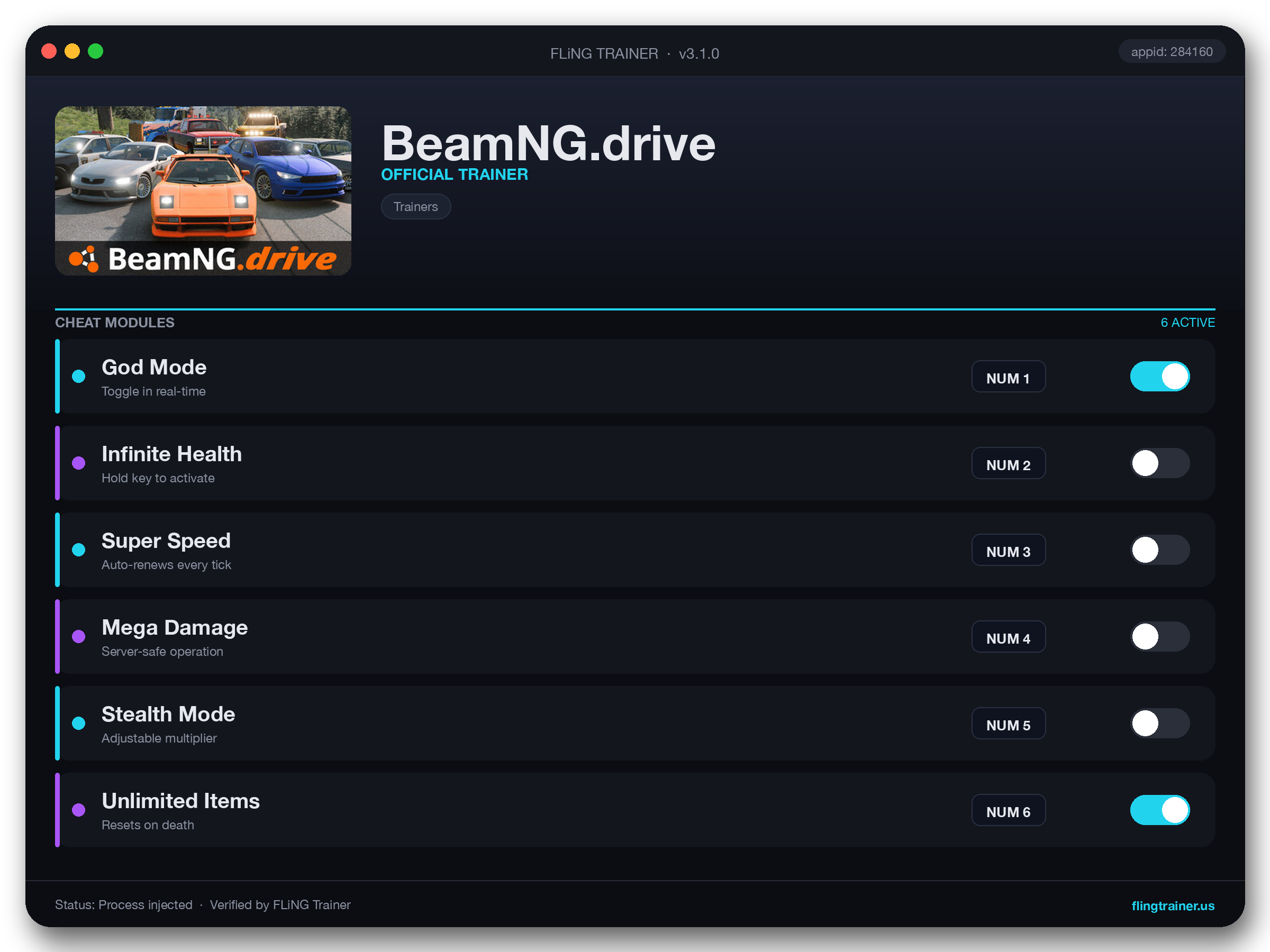 BeamNG.drive Trainer interface