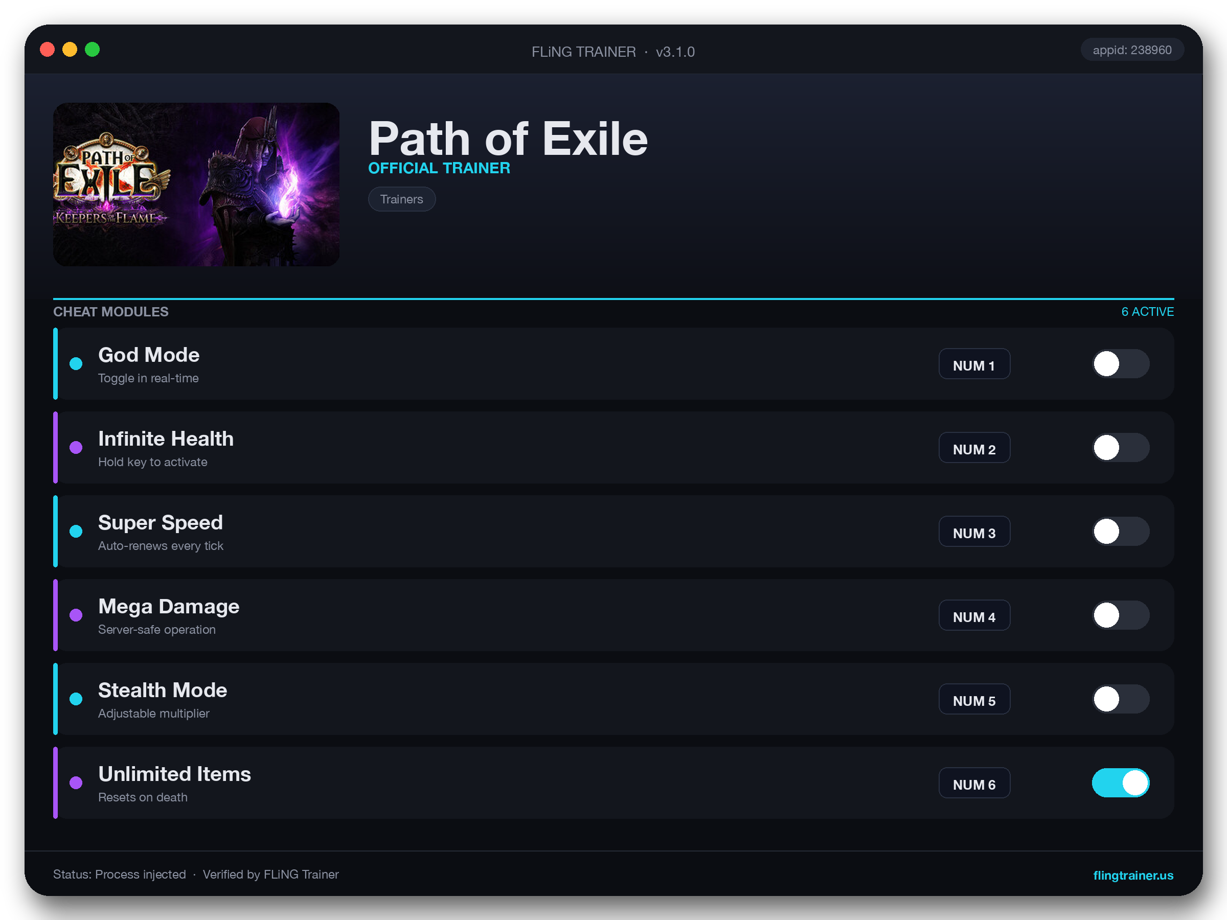 Path of Exile Trainer interface