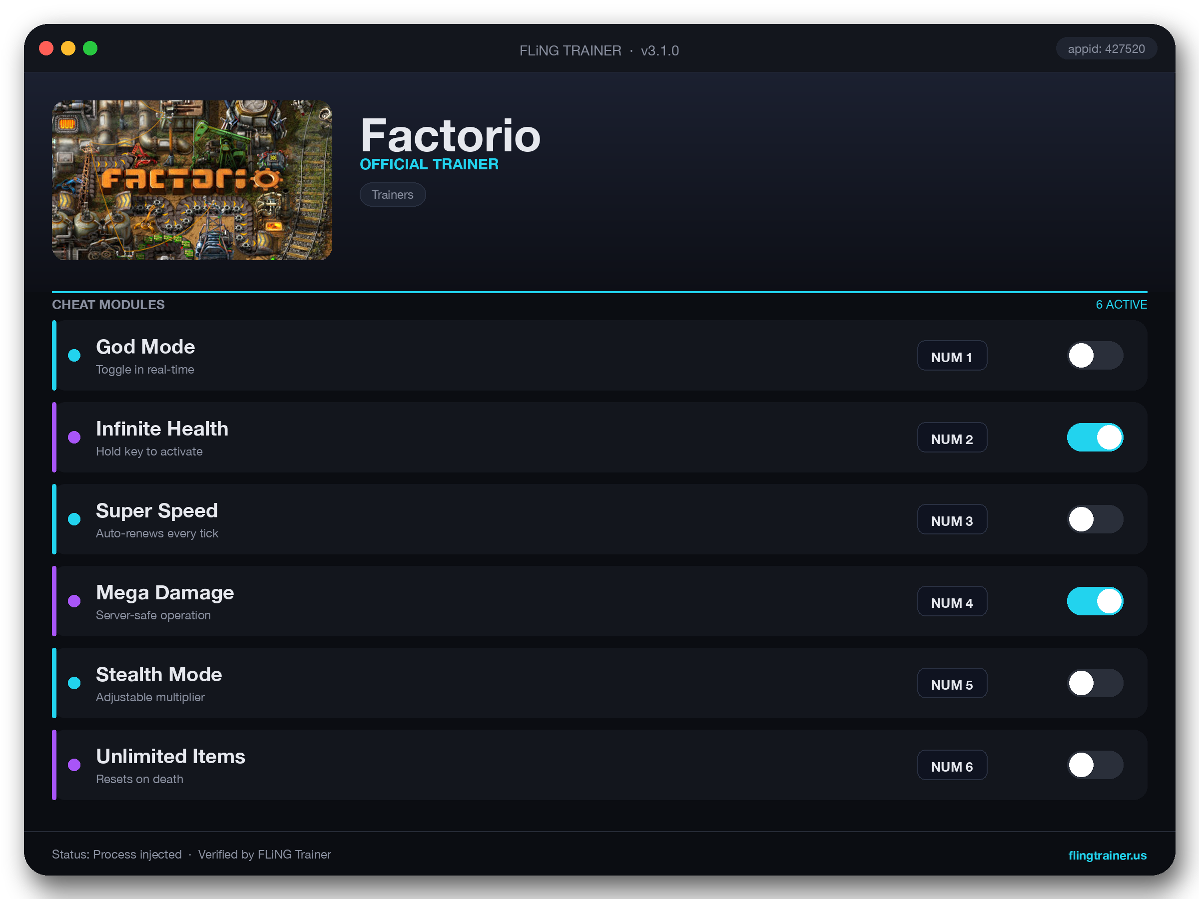 Factorio Trainer interface