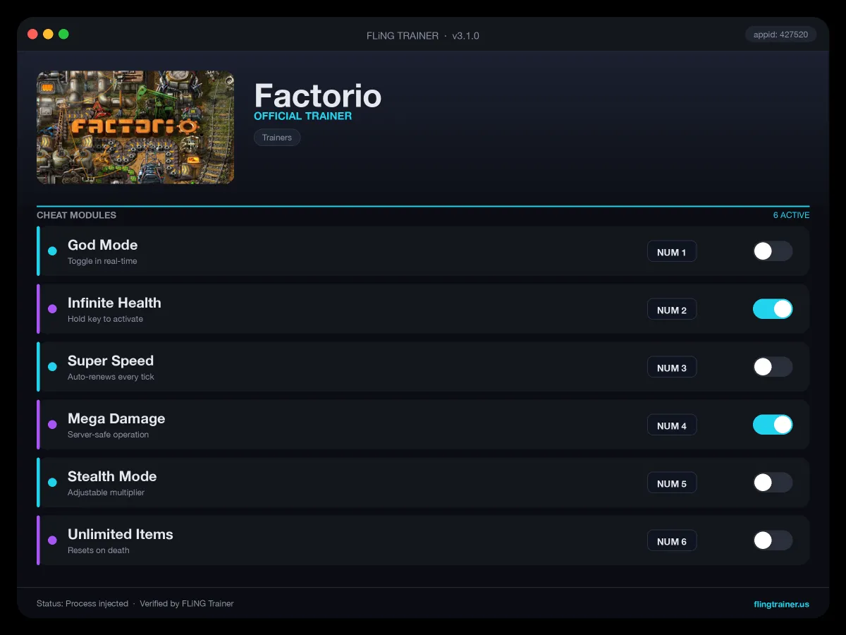 Factorio Trainer interface