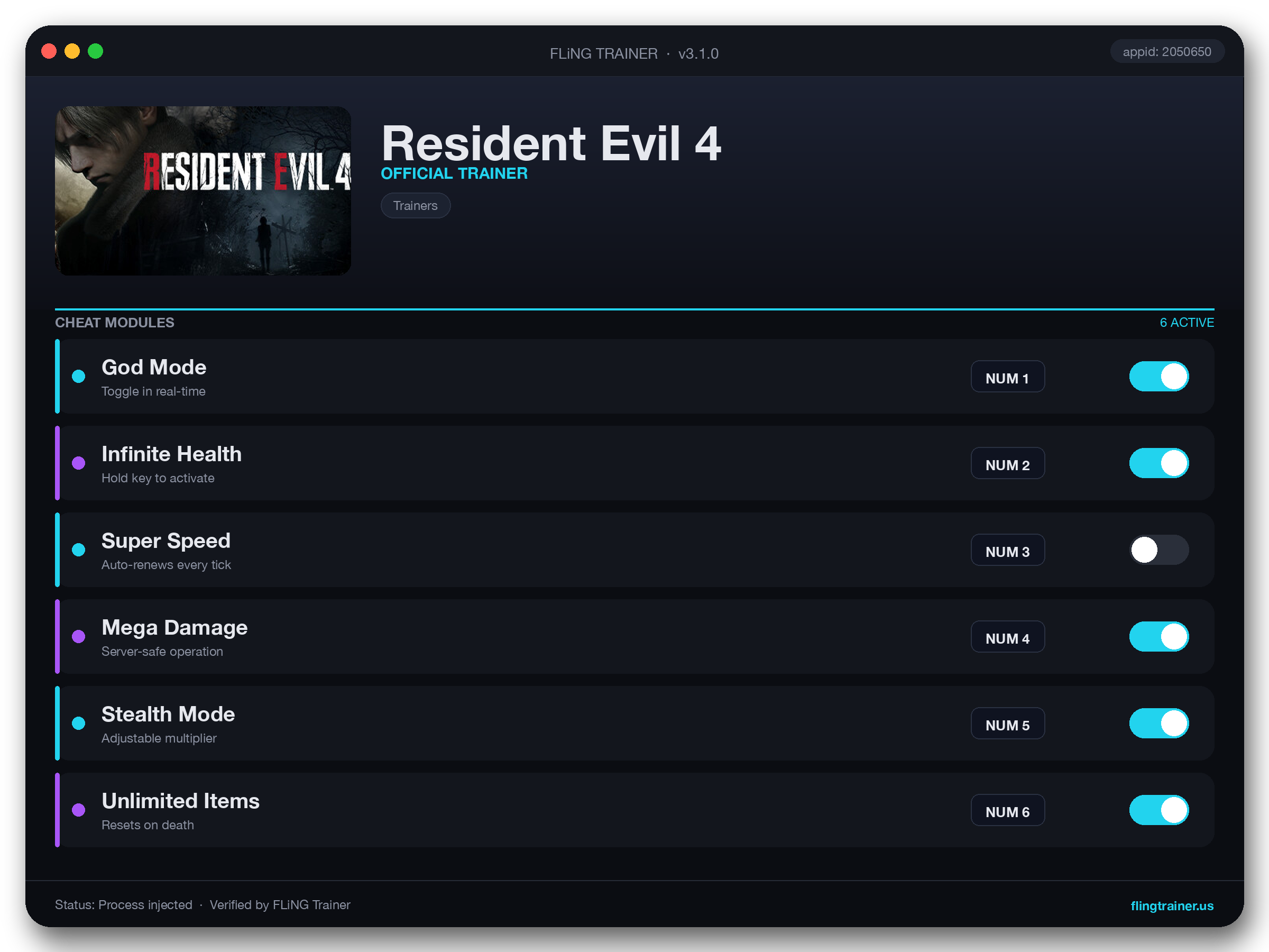 Resident Evil 4 Trainer interface
