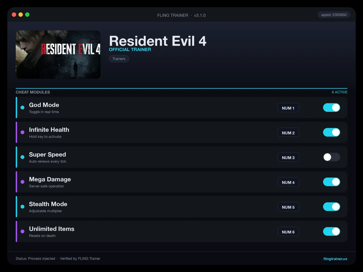 Resident Evil 4 Trainer interface
