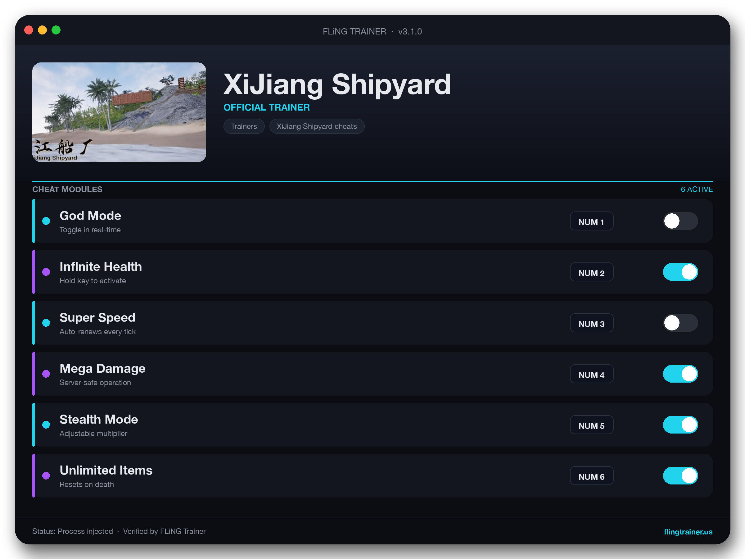 XiJiang Shipyard Trainer interface
