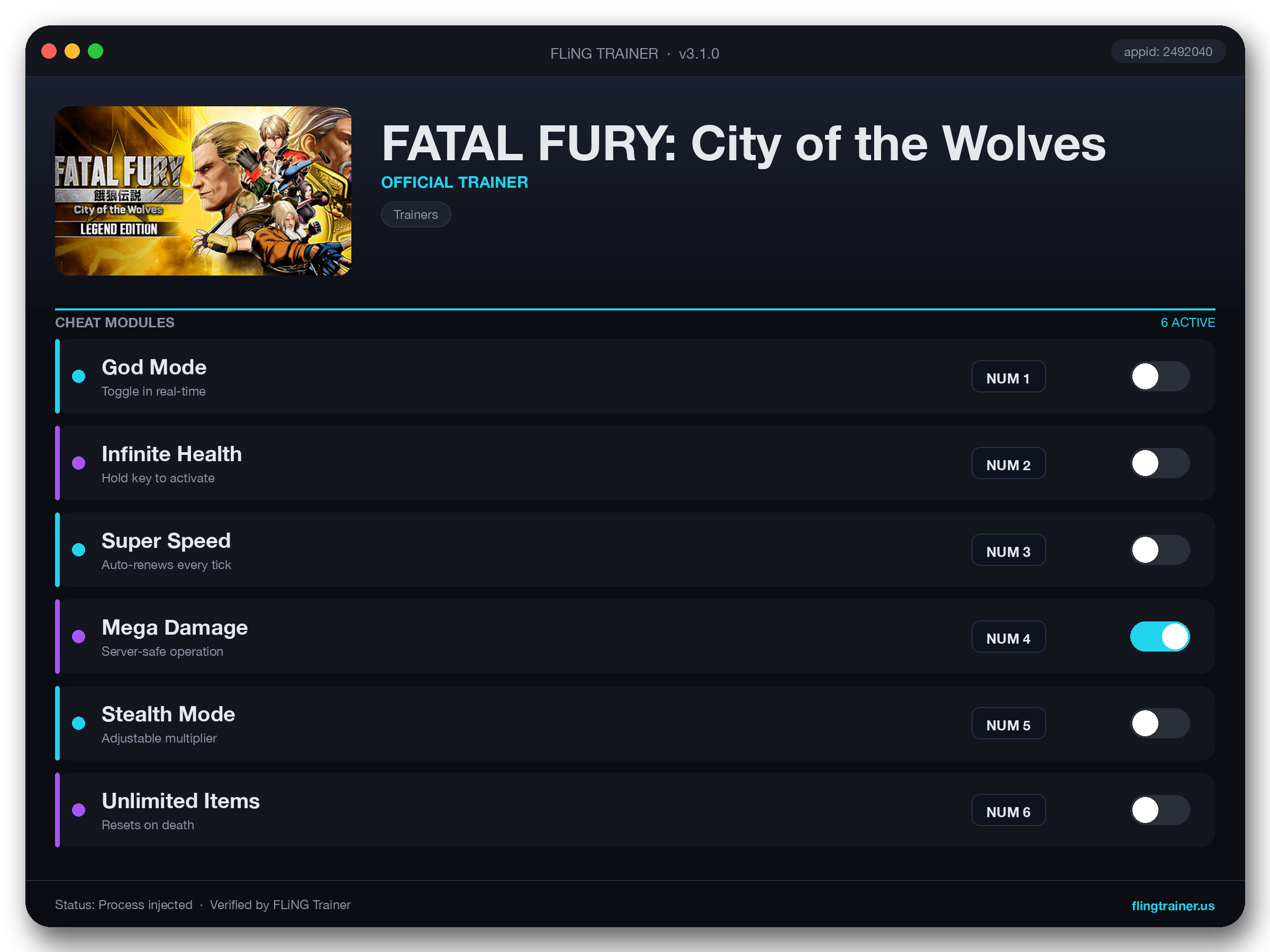 FATAL FURY: City of the Wolves Trainer interface