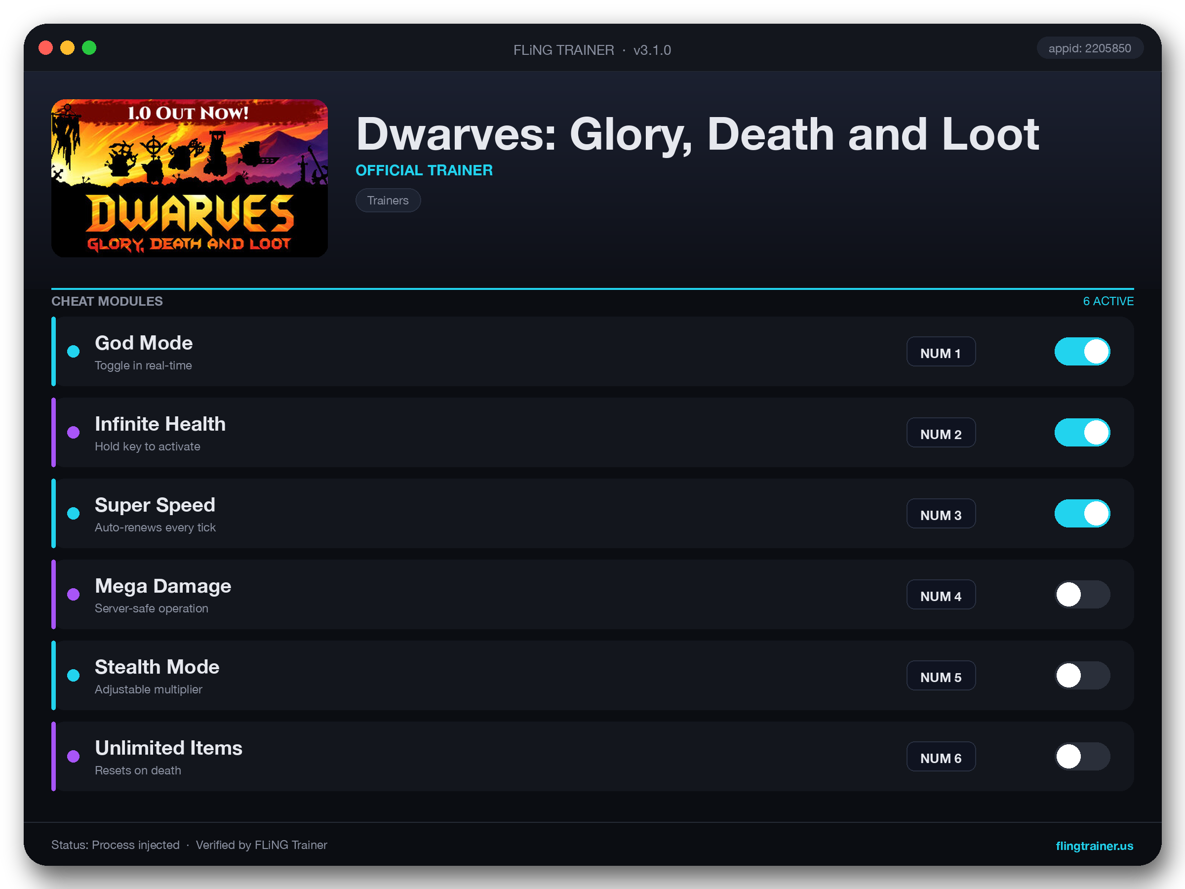 Dwarves: Glory, Death and Loot Trainer interface
