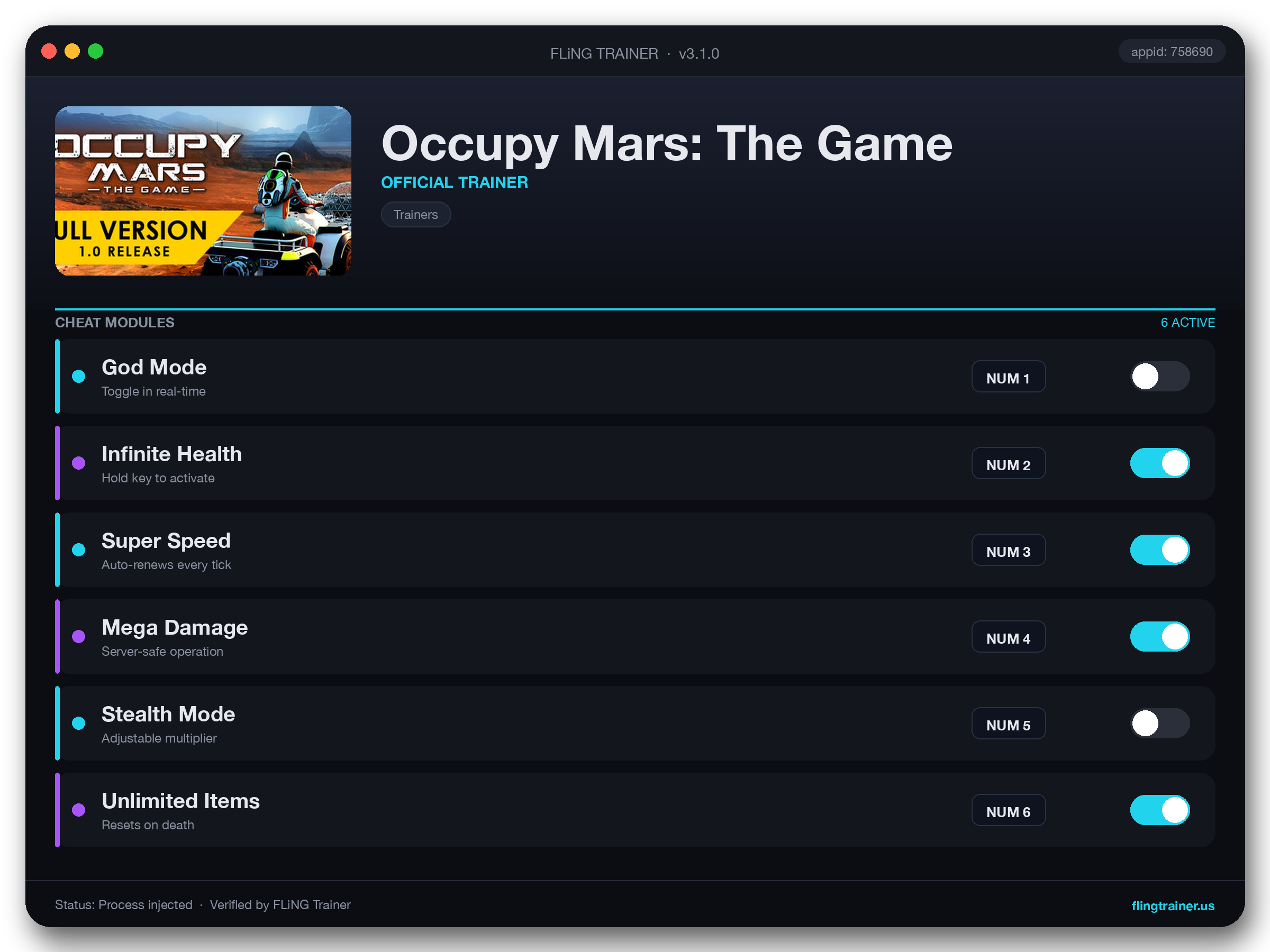 Occupy Mars: The Game Trainer interface