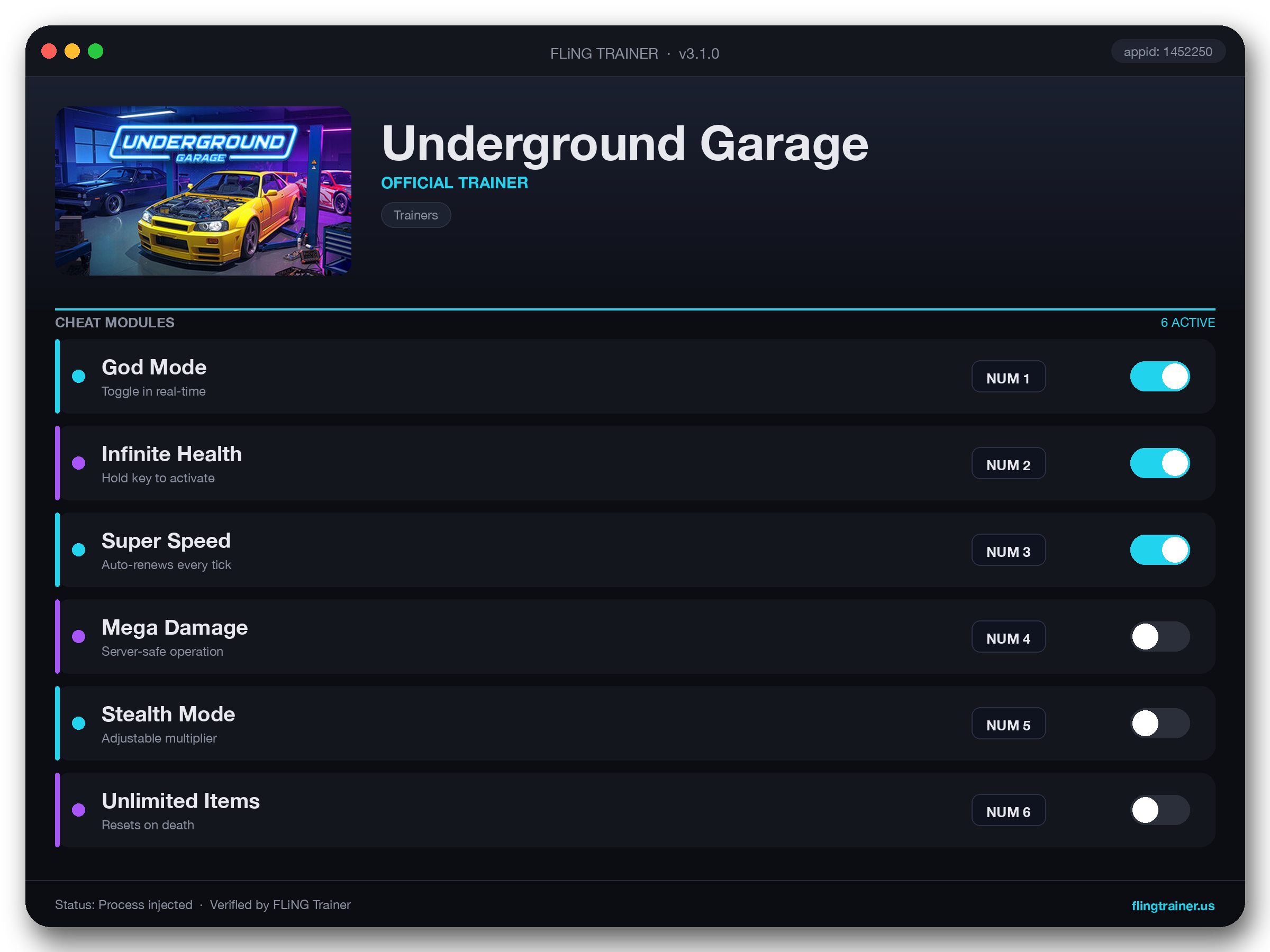 Underground Garage Trainer interface