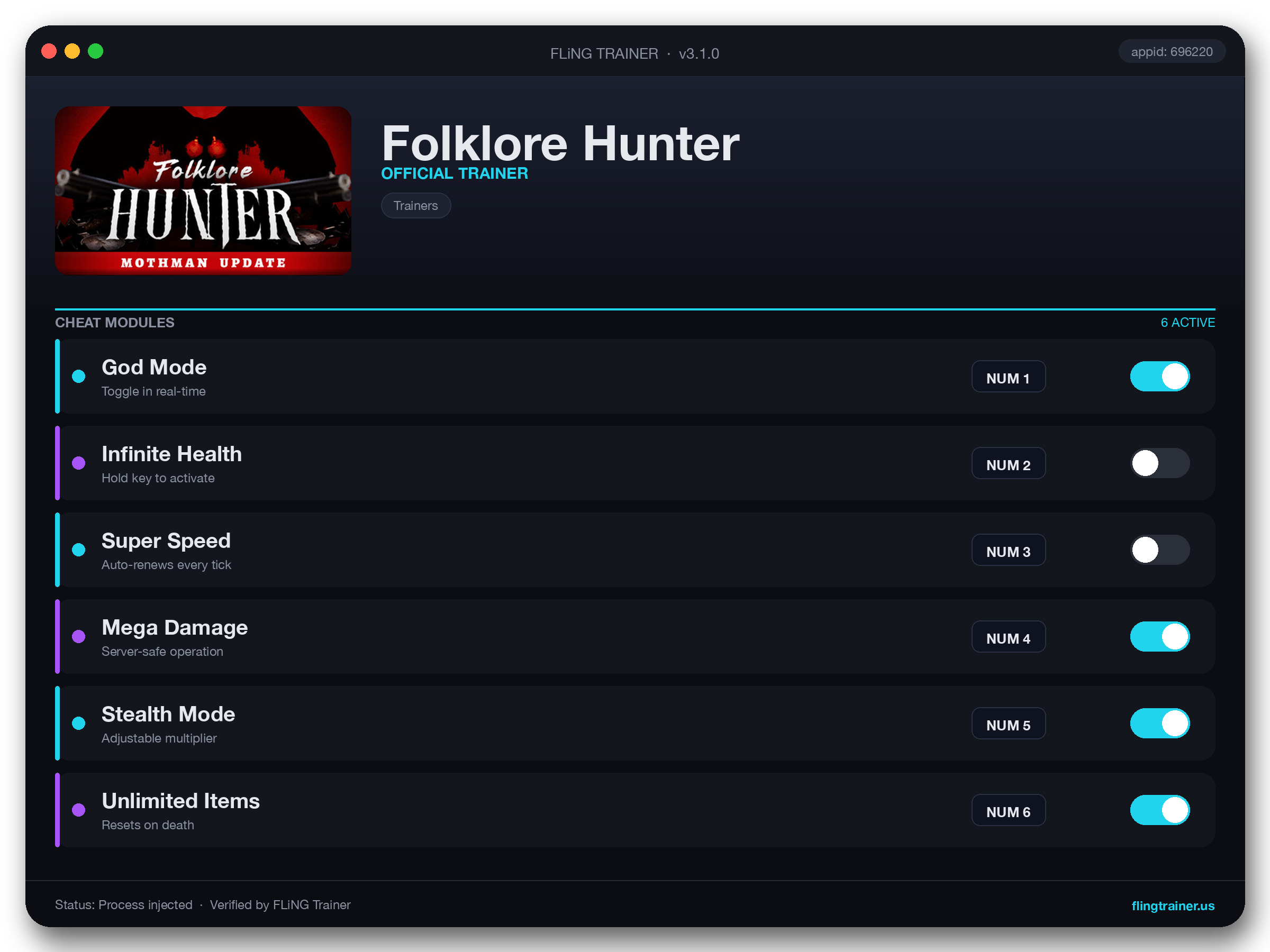 Folklore Hunter Trainer interface