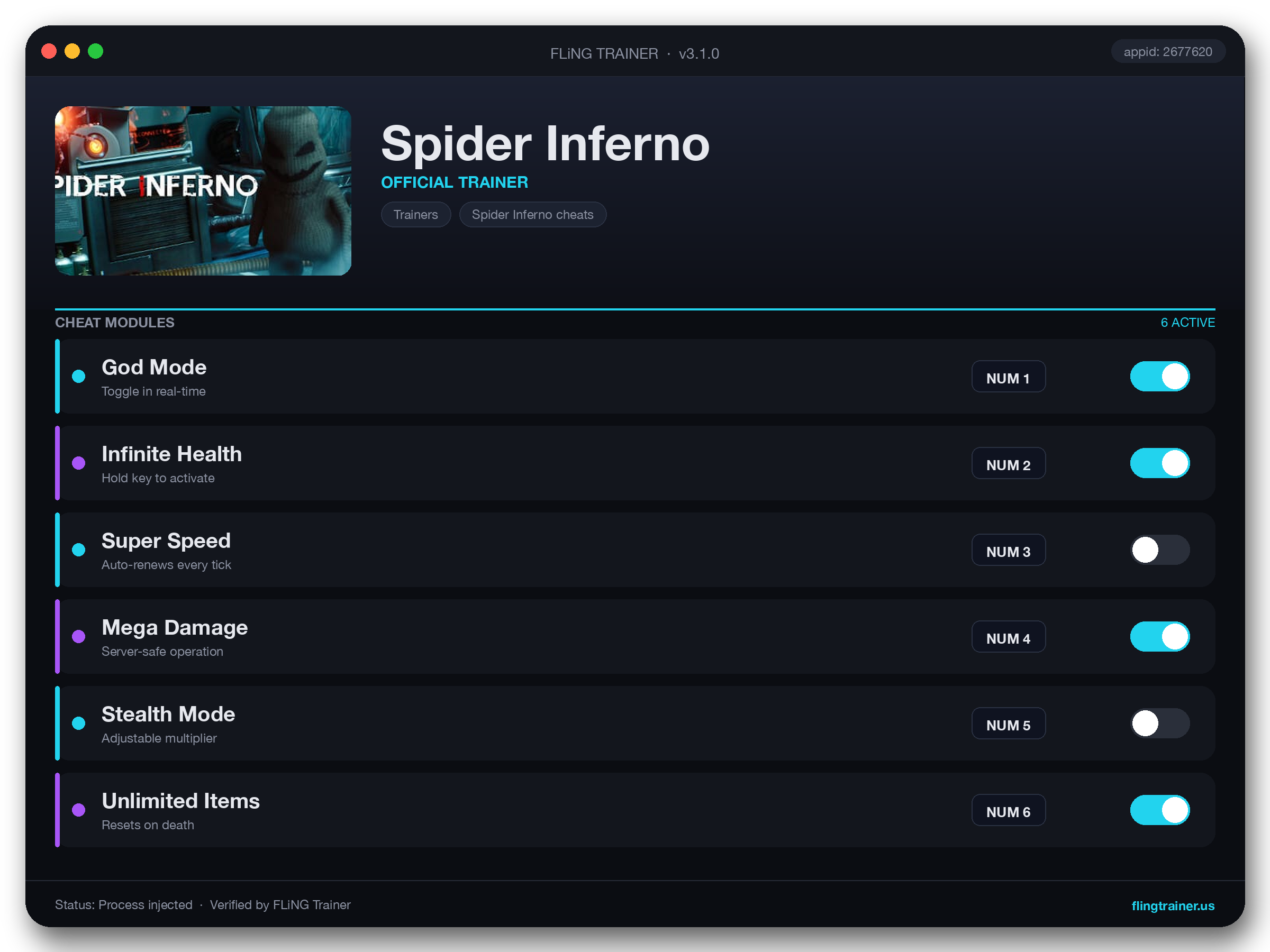 Spider Inferno Trainer interface