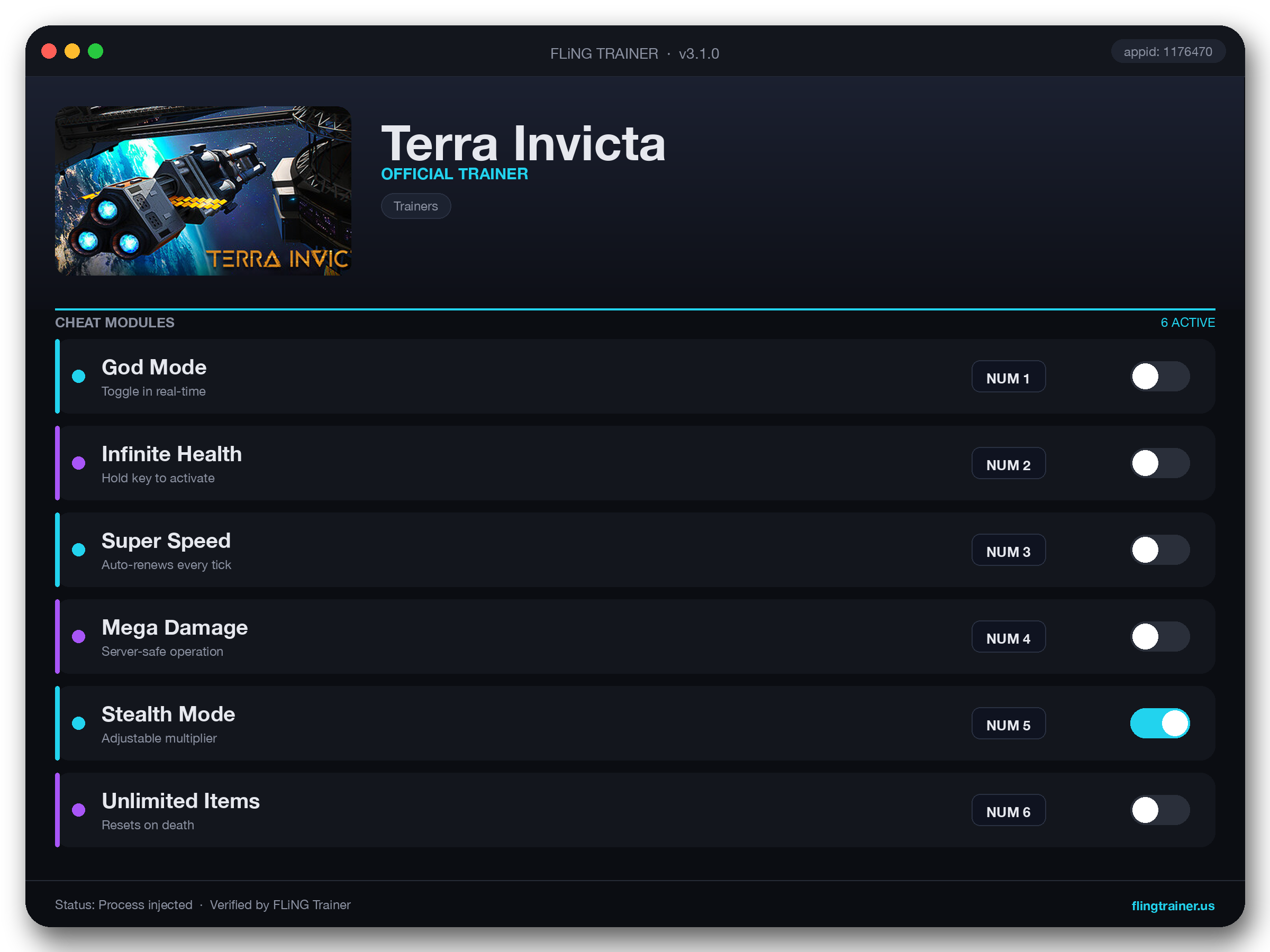 Terra Invicta Trainer interface