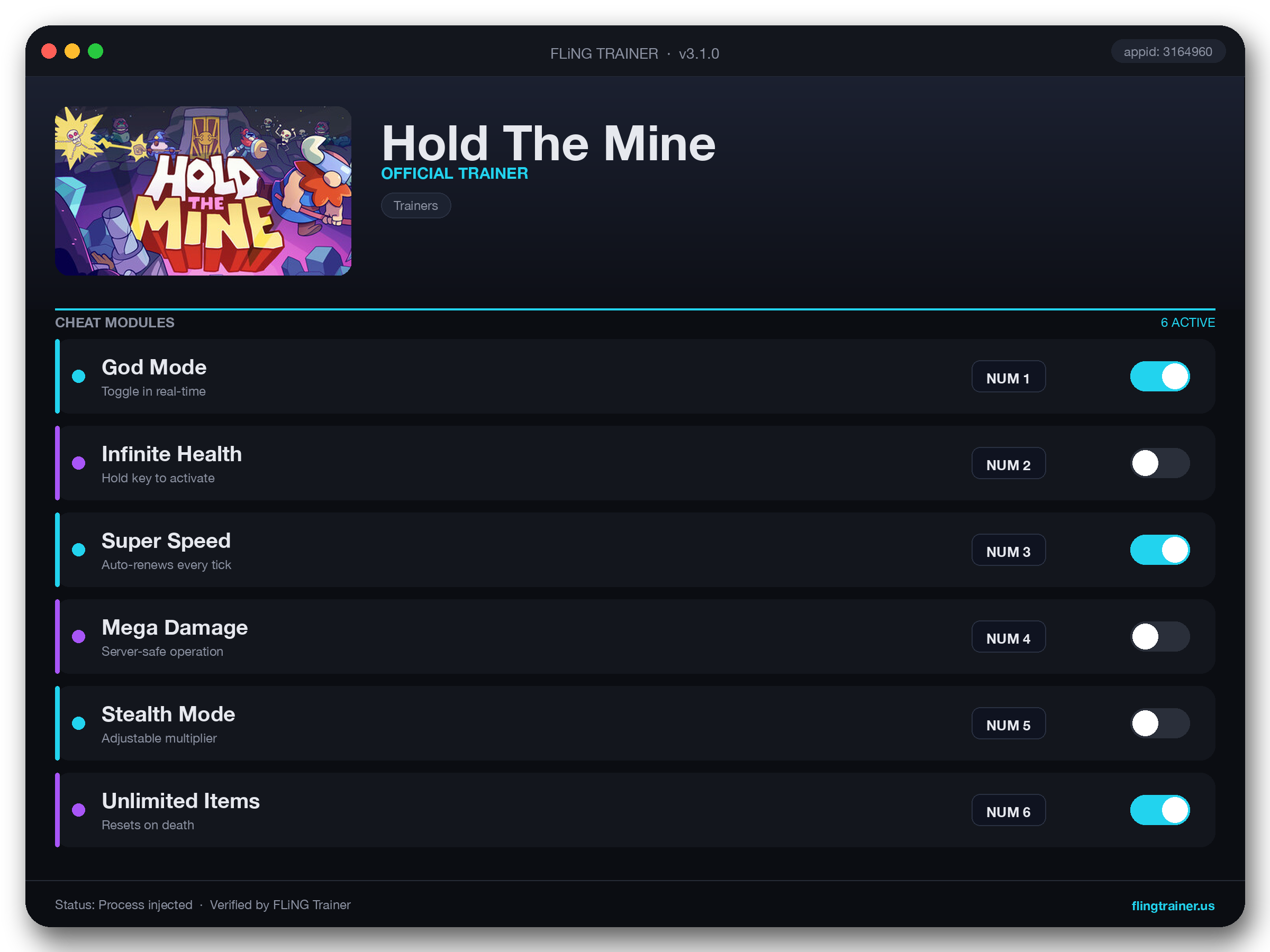 Hold The Mine Trainer interface