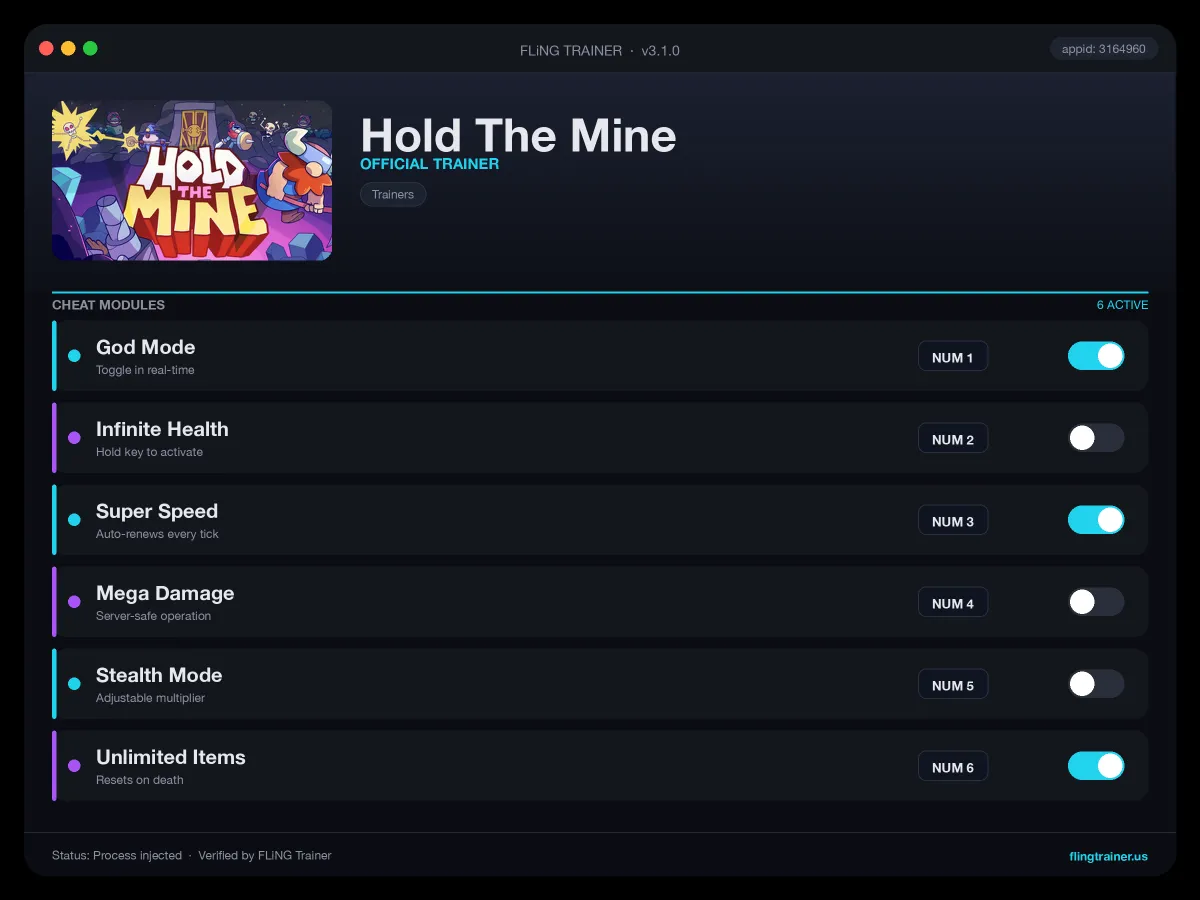 Hold The Mine Trainer interface