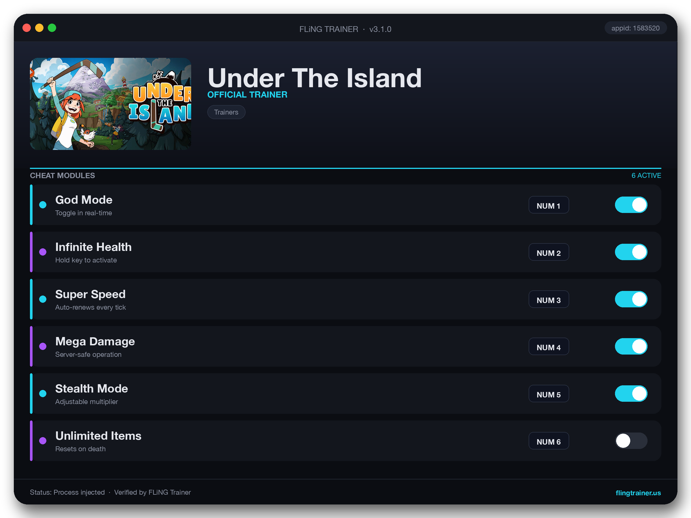 Under The Island Trainer interface