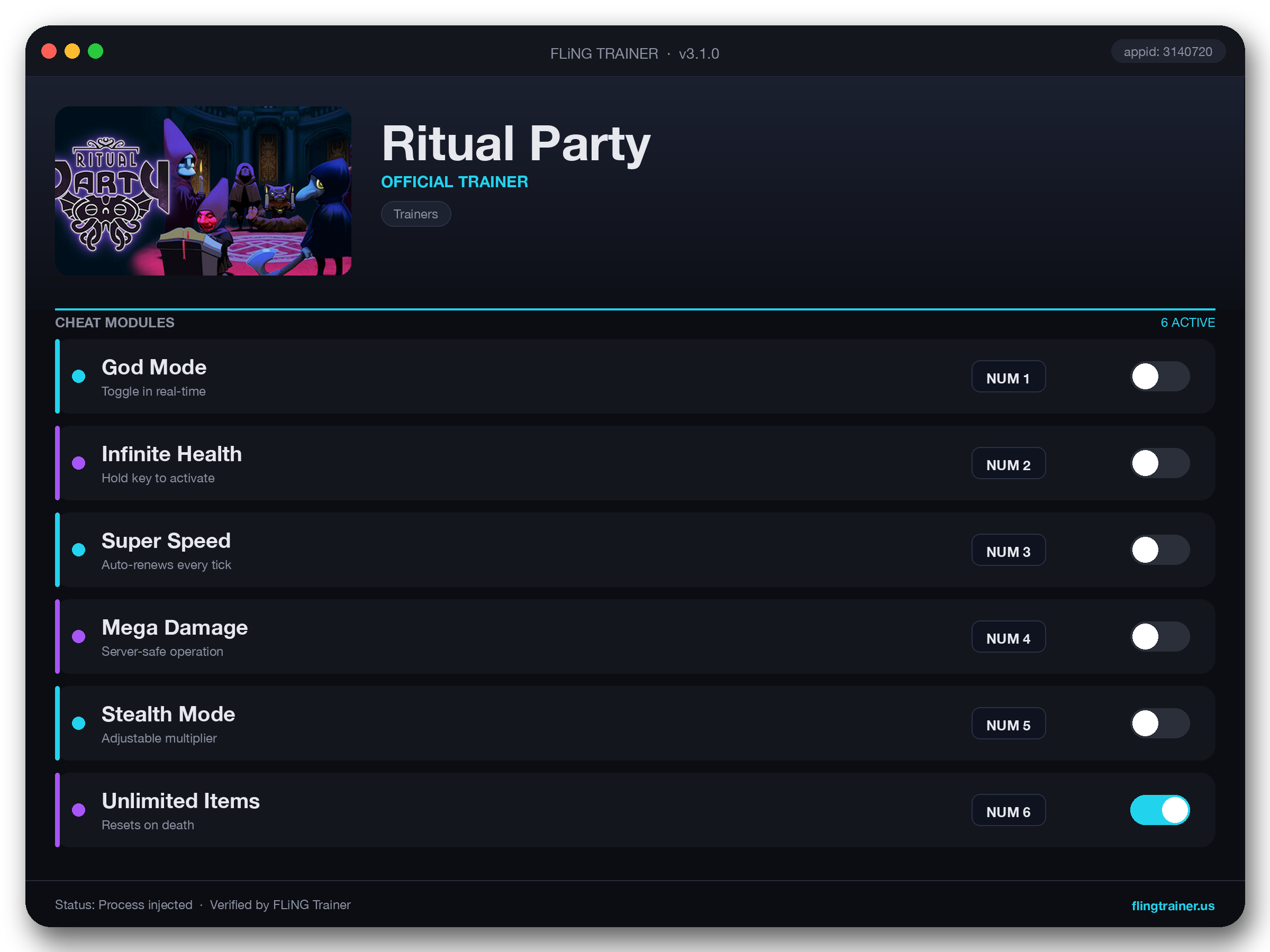 Ritual Party Trainer interface