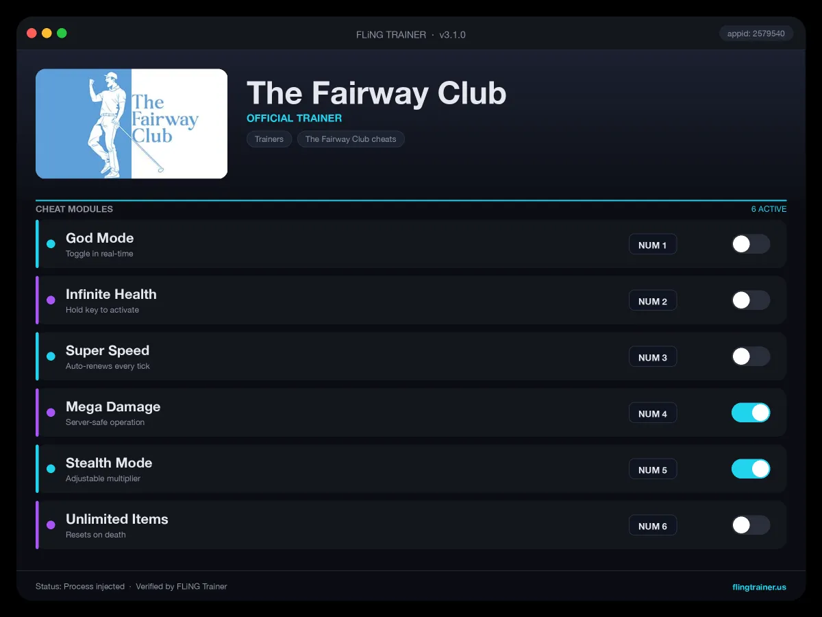The Fairway Club Trainer interface