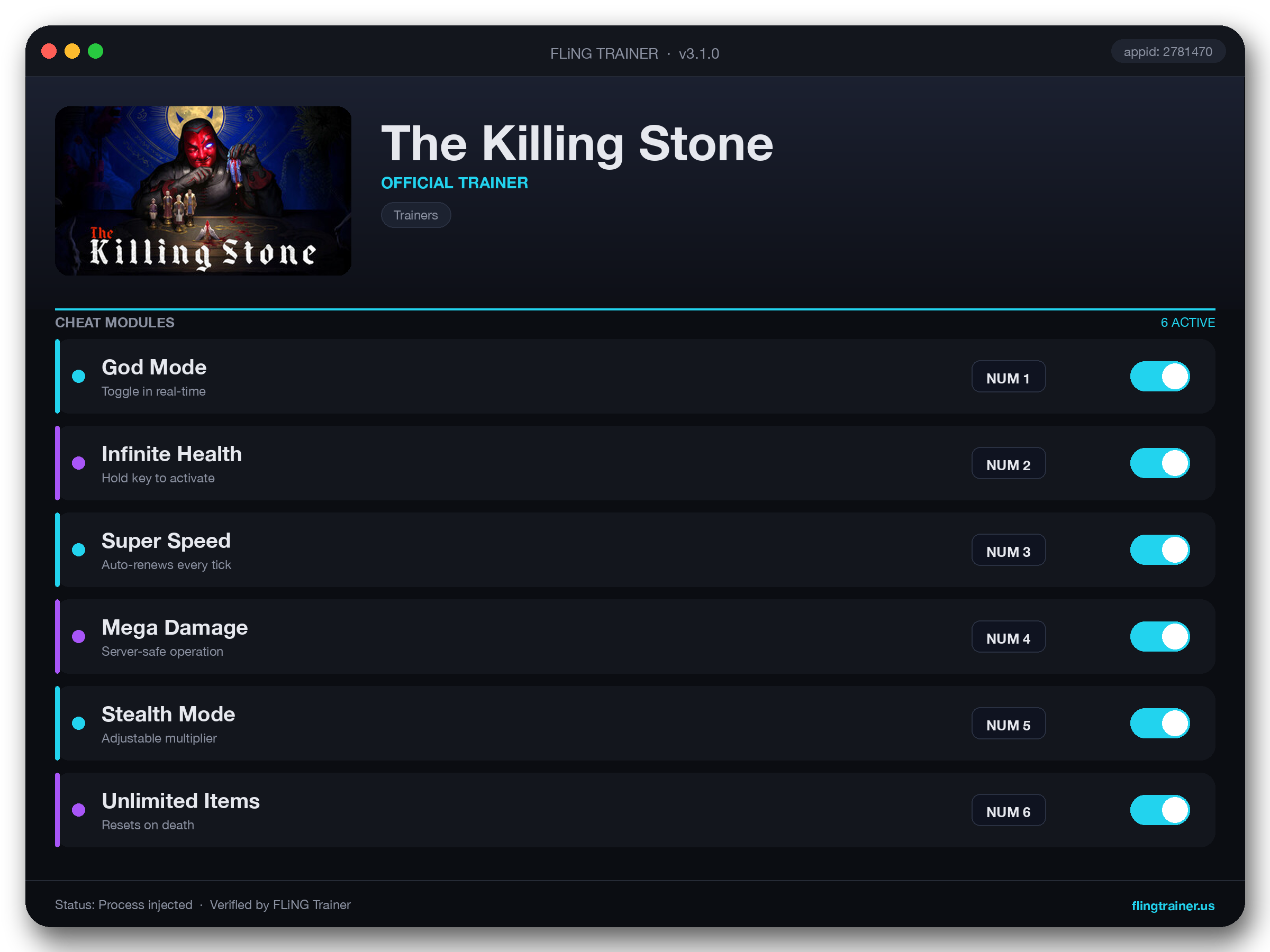 The Killing Stone Trainer interface