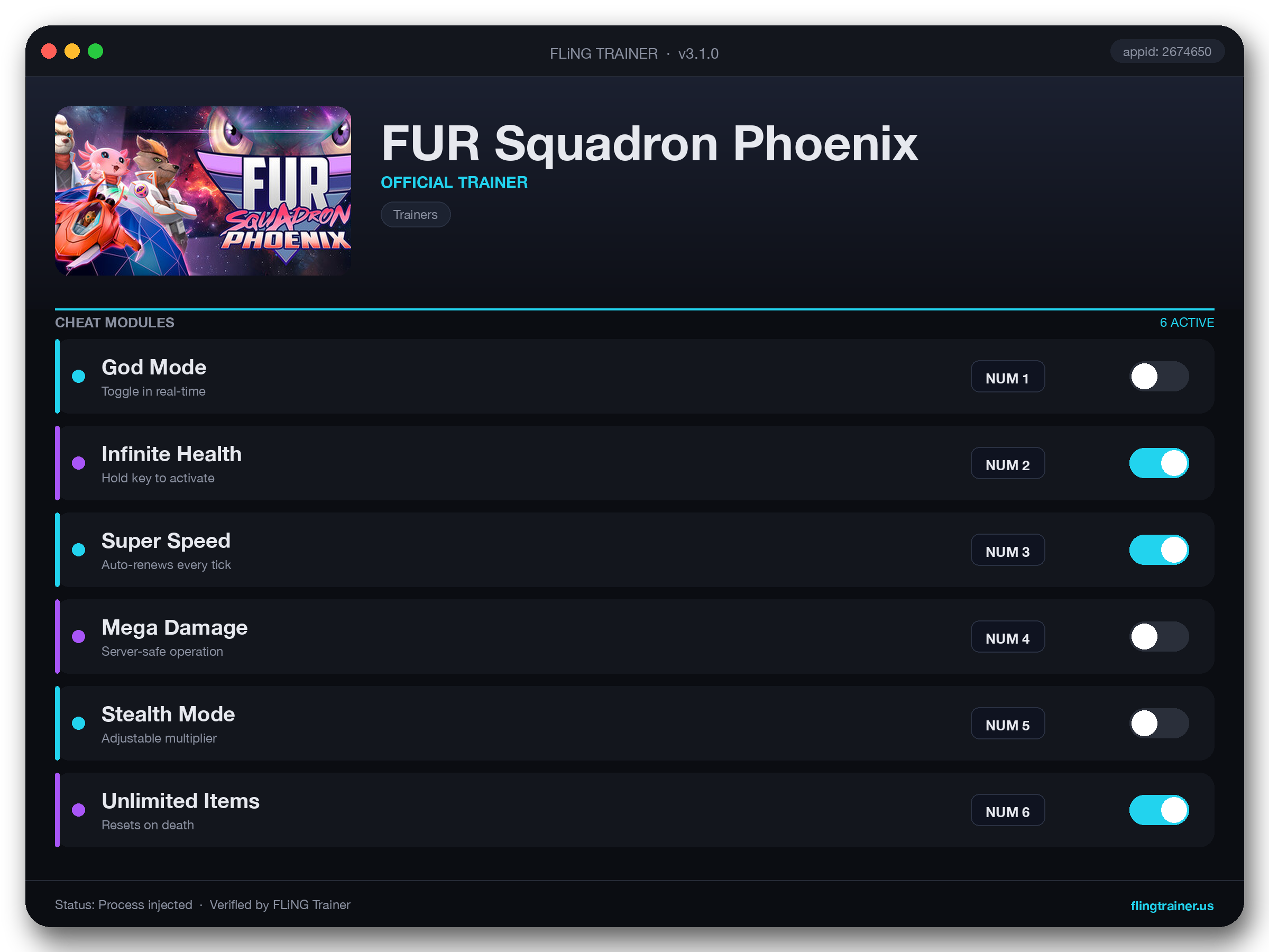 FUR Squadron Phoenix Trainer interface