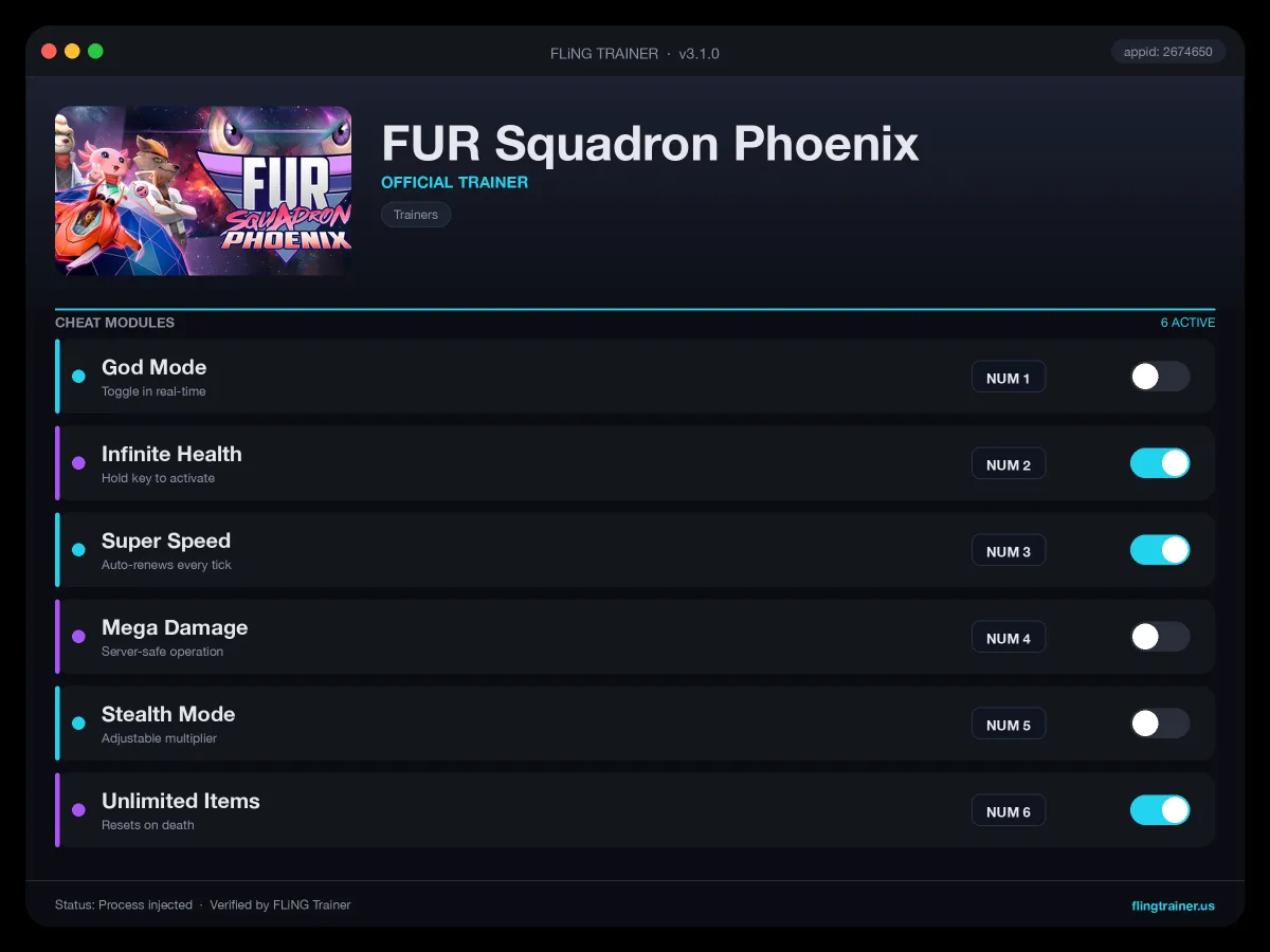 FUR Squadron Phoenix Trainer interface