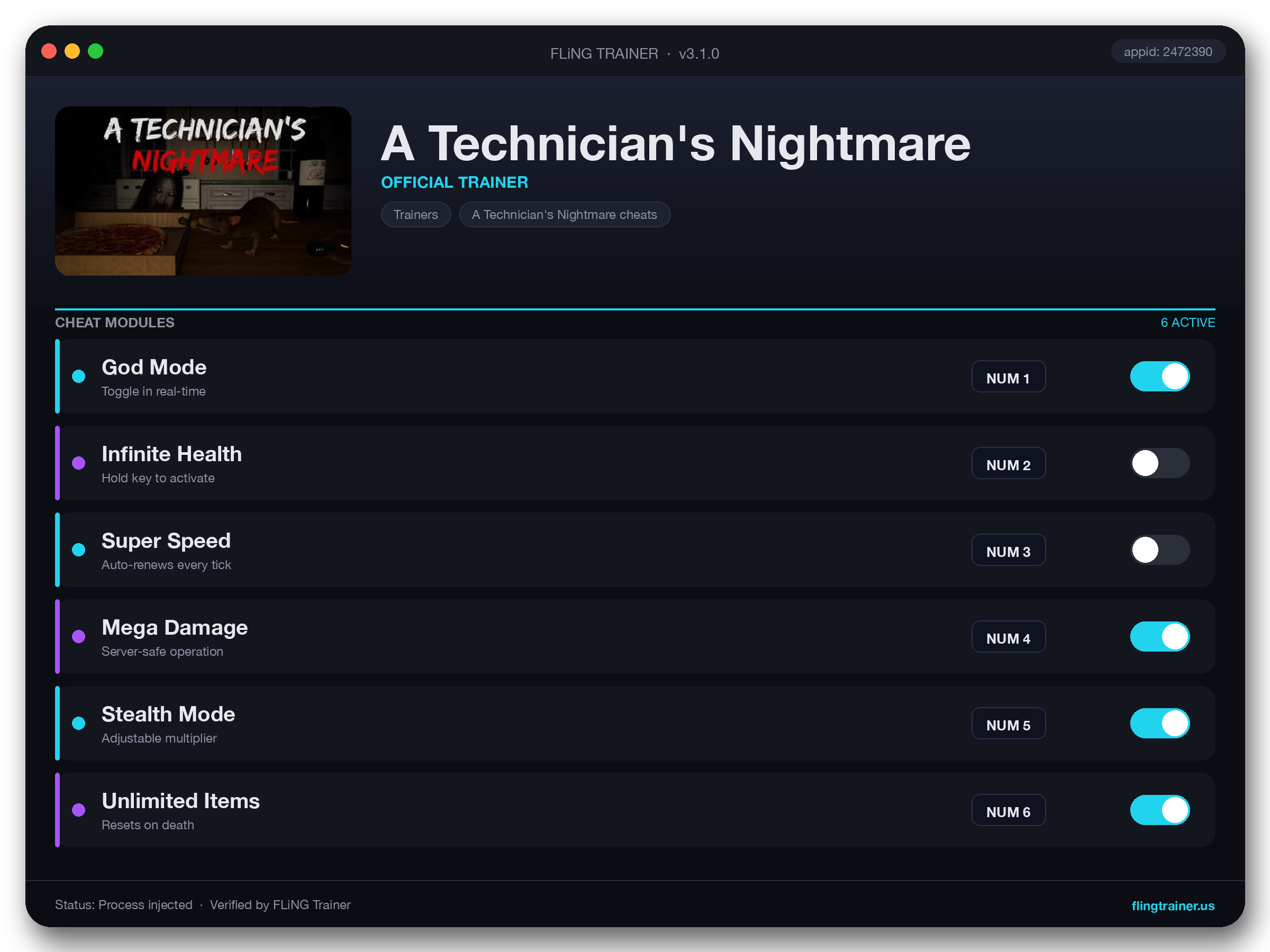 A Technician's Nightmare Trainer interface