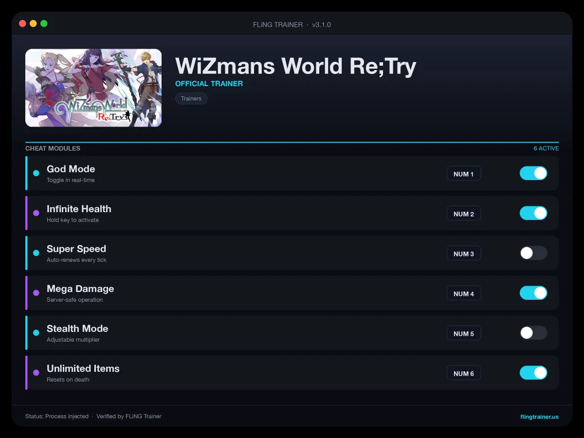 WiZmans World Re;Try Trainer interface