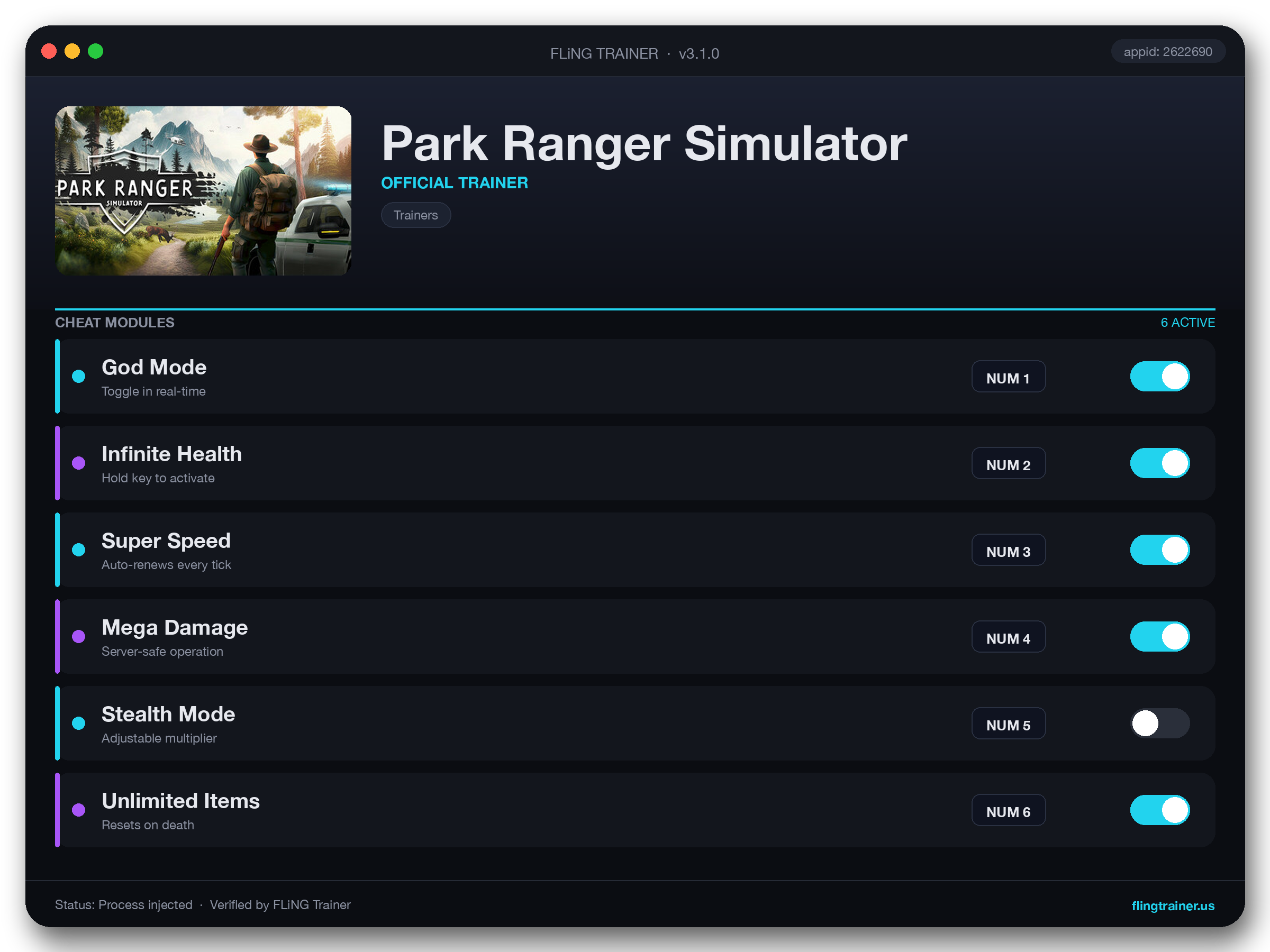 Park Ranger Simulator Trainer interface