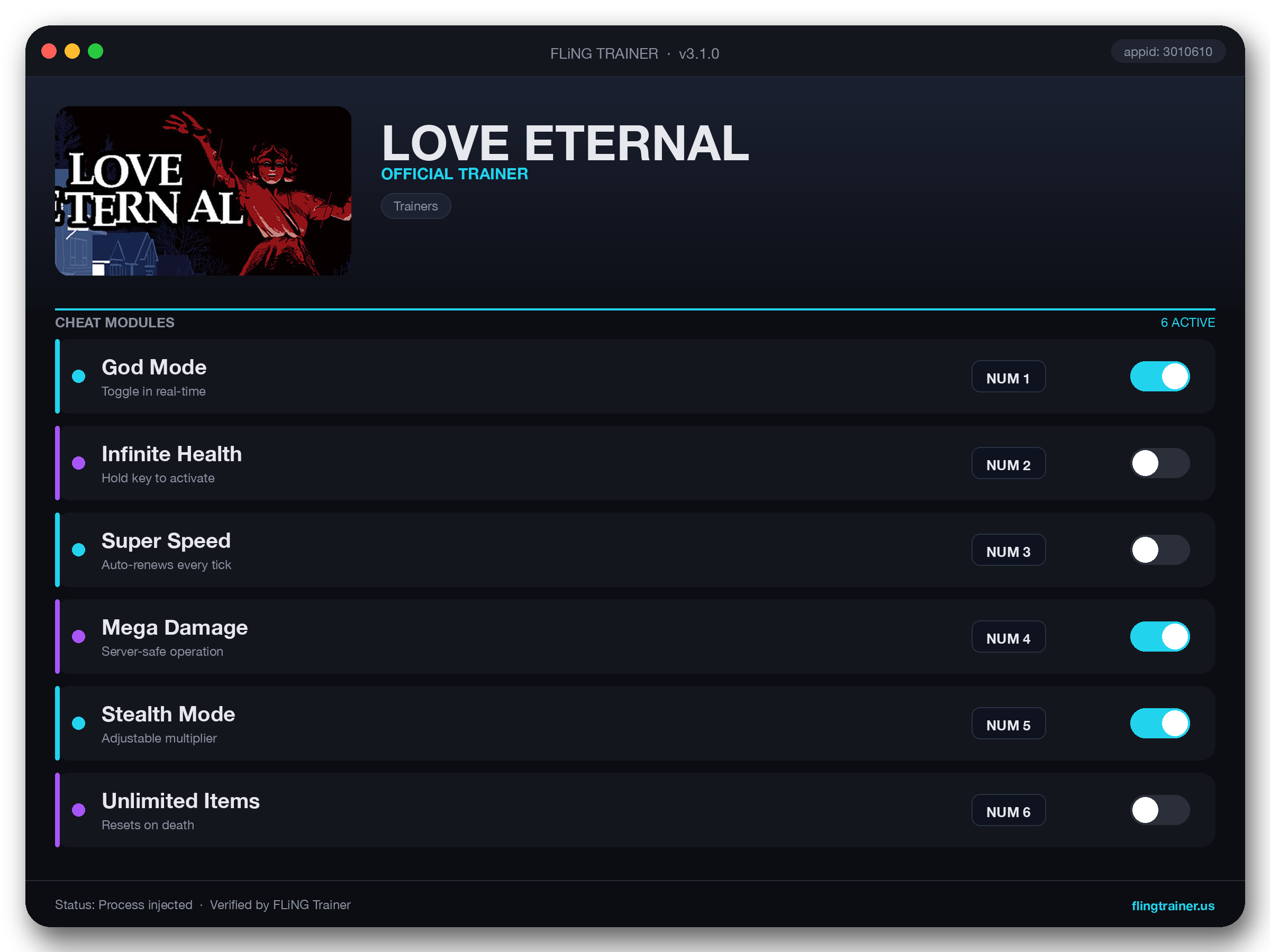 LOVE ETERNAL Trainer interface
