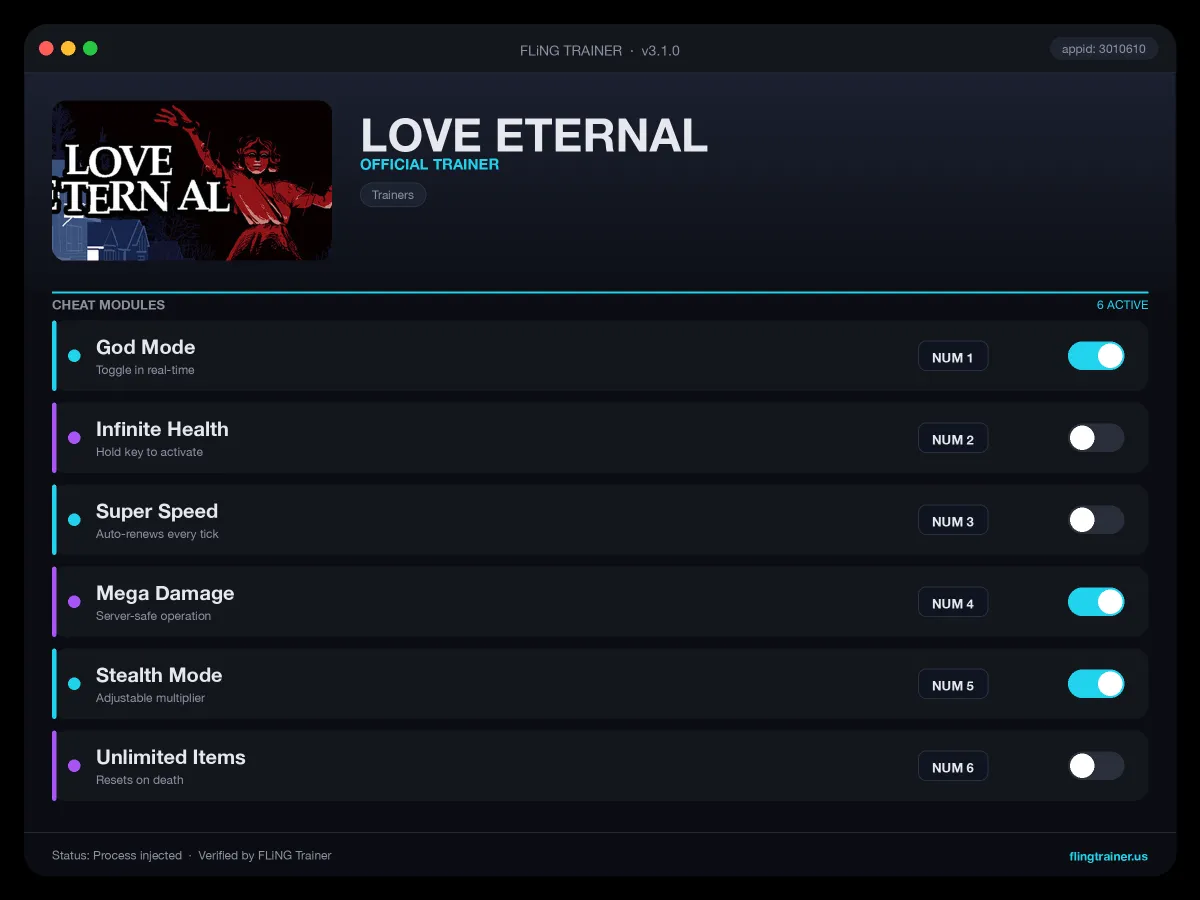 LOVE ETERNAL Trainer interface