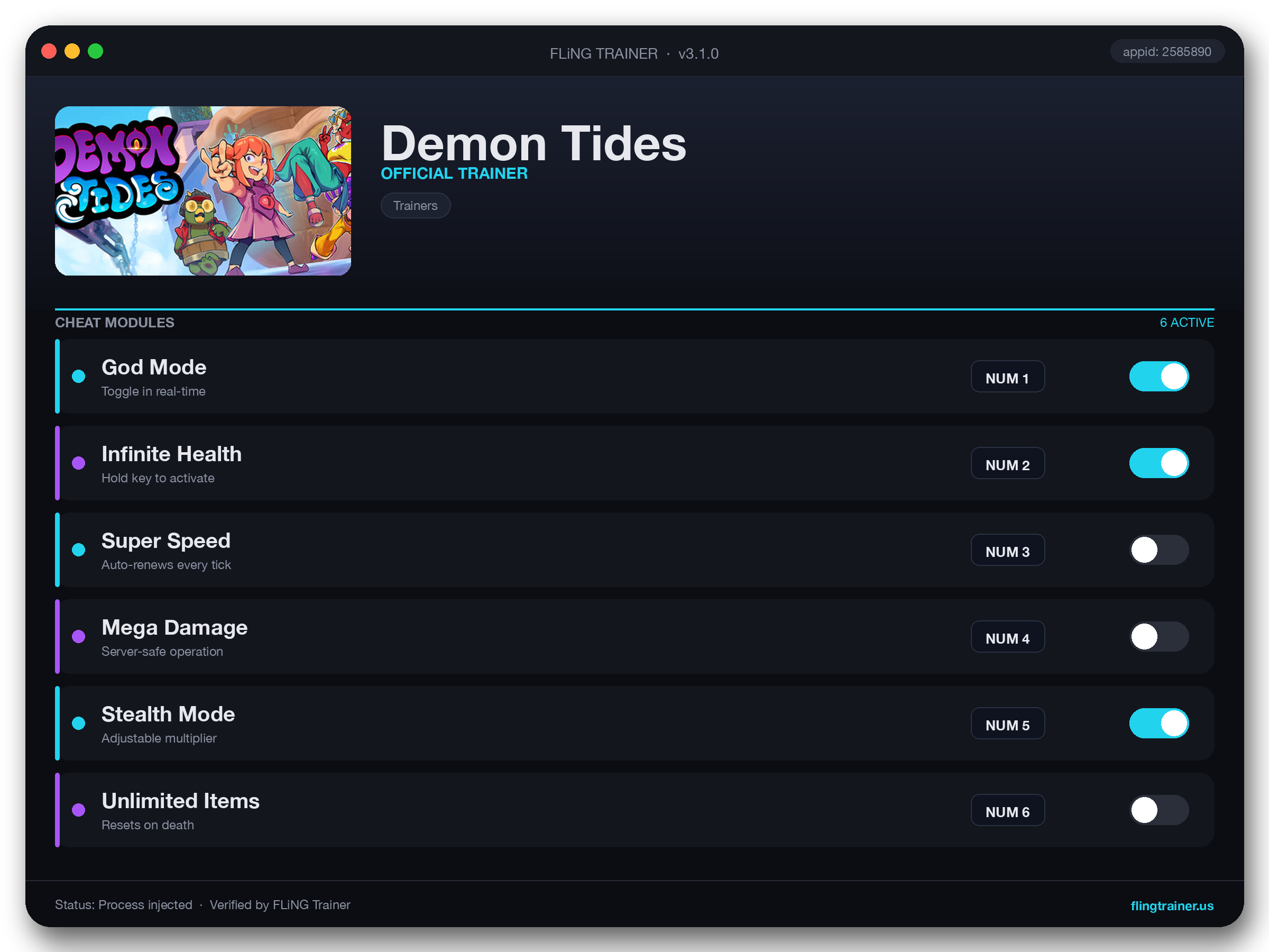 Demon Tides Trainer interface